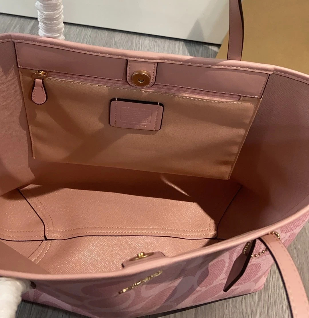 COACH City Tote Bag Signature Canvas Powder Pink CAL49 Outlet NEW