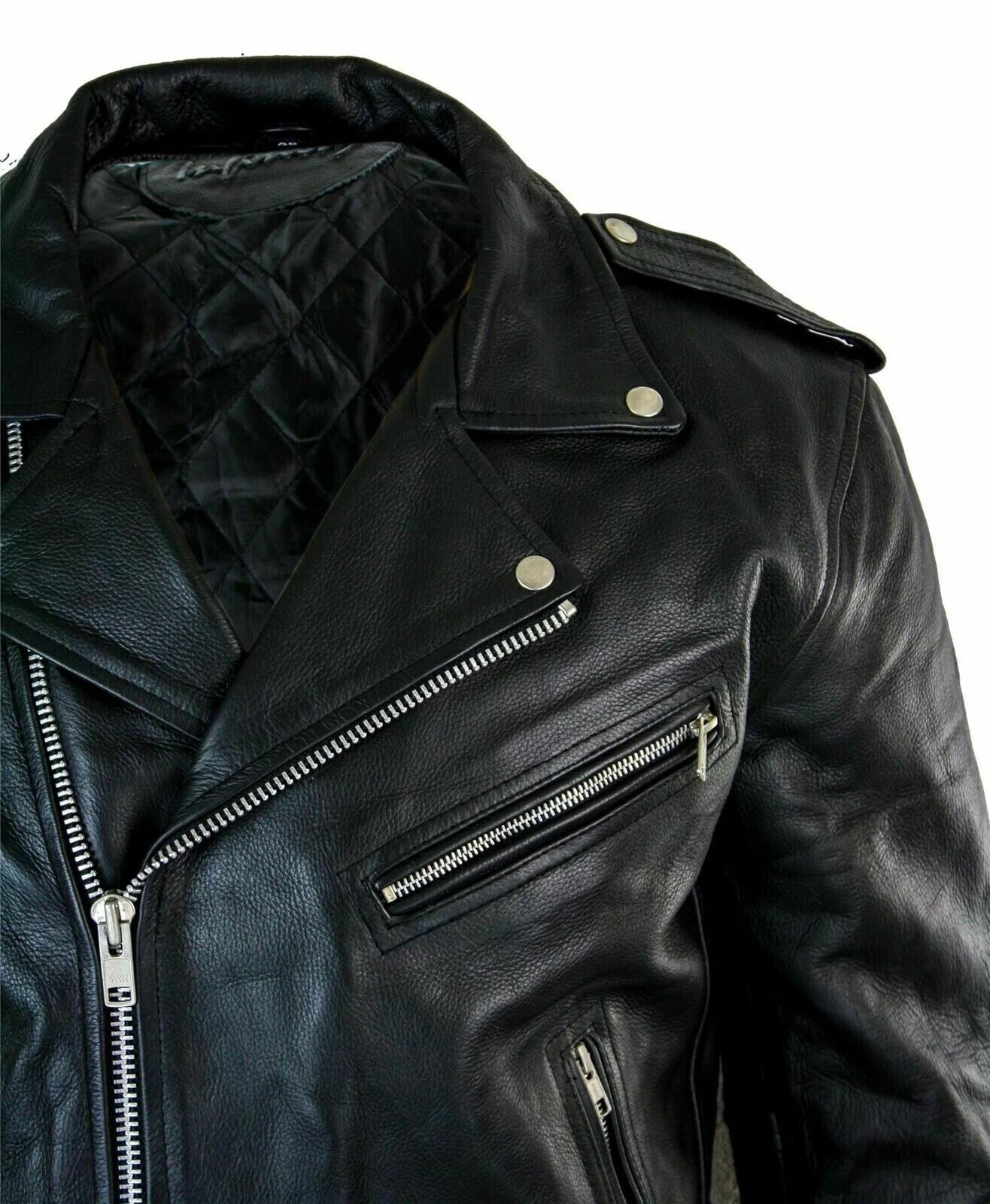 Men’s Motorcycle Leather jacket Genuine Buffalo Skin Brando Style Black Biker