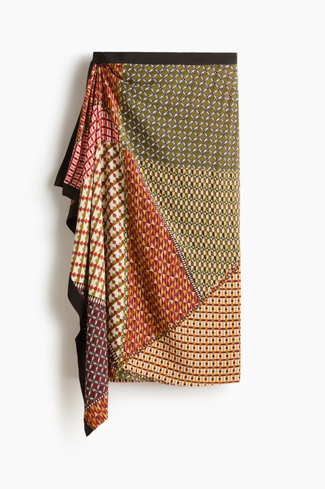 H&M WOMEN Draped-Panel Wrap Skirt Geometric Print Asymmetric Midi Skirt
