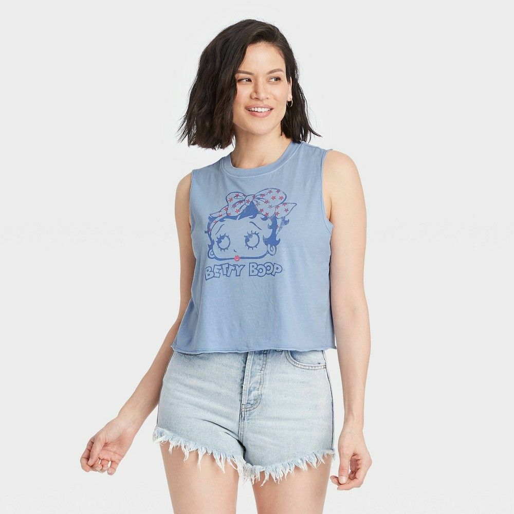 Women’s Betty Boop Bow Stars Graphic Tank Top – Blue M