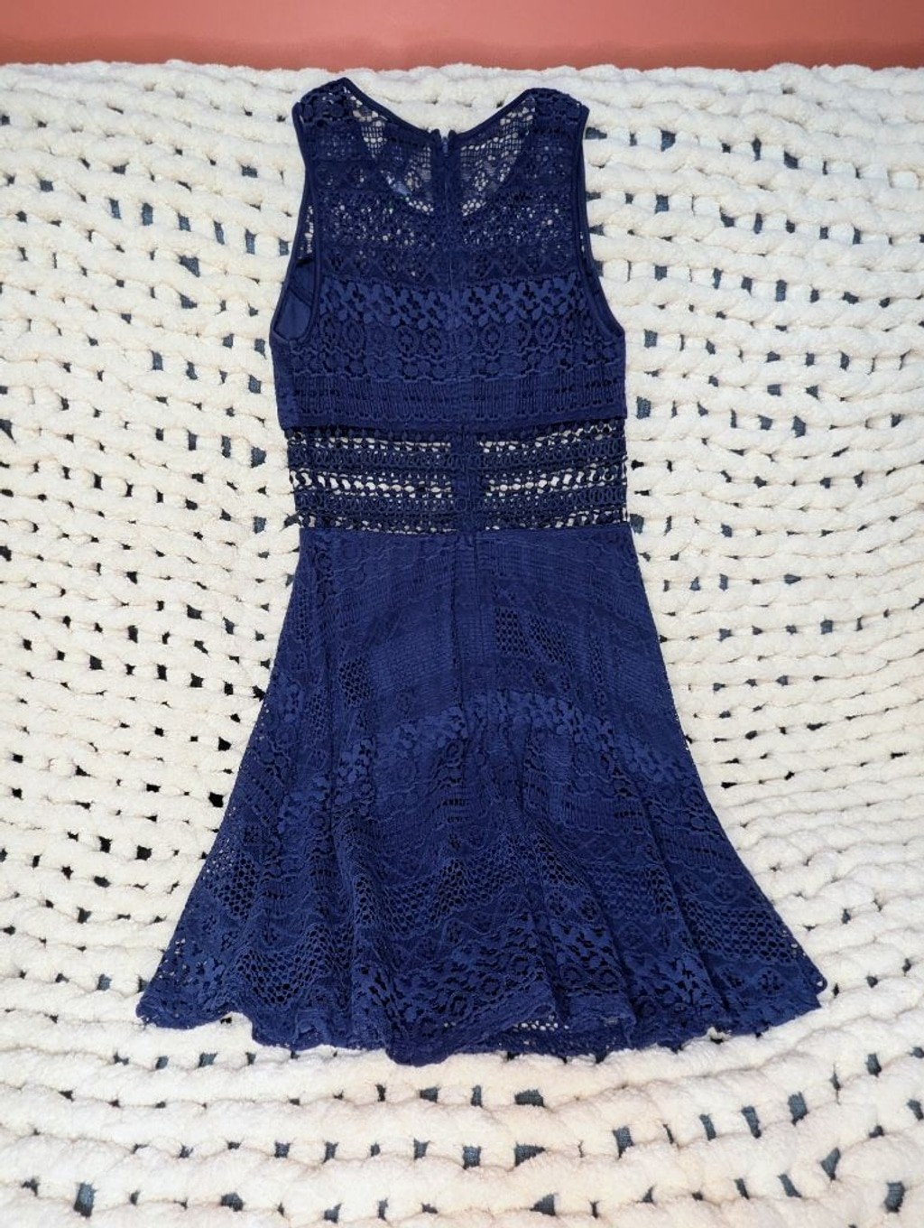 Rue 21 Navy Blue Lace Crochet Fit & Flare Dress Women’s Size Small