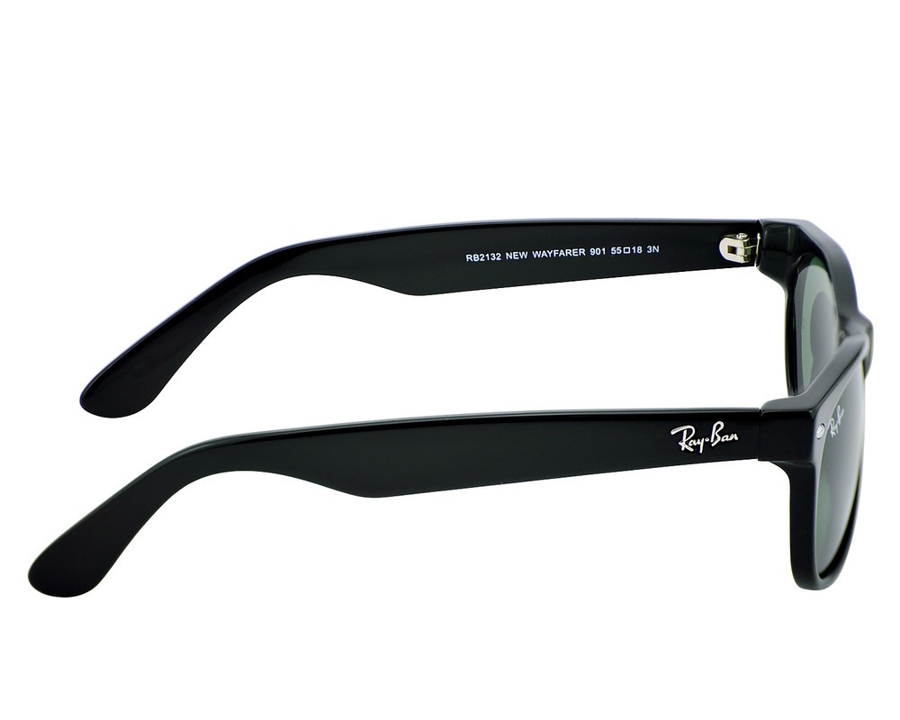 Ray-Ban Sunglasses RB2132 New Wayfarer Classic Black Frame Green Lens 55mm
