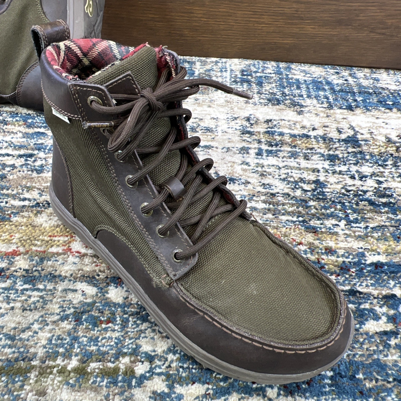 Lems Boulder Boots Timber Green Brown Leather Plaid Lined Mens Sz EU 44 US 10.5