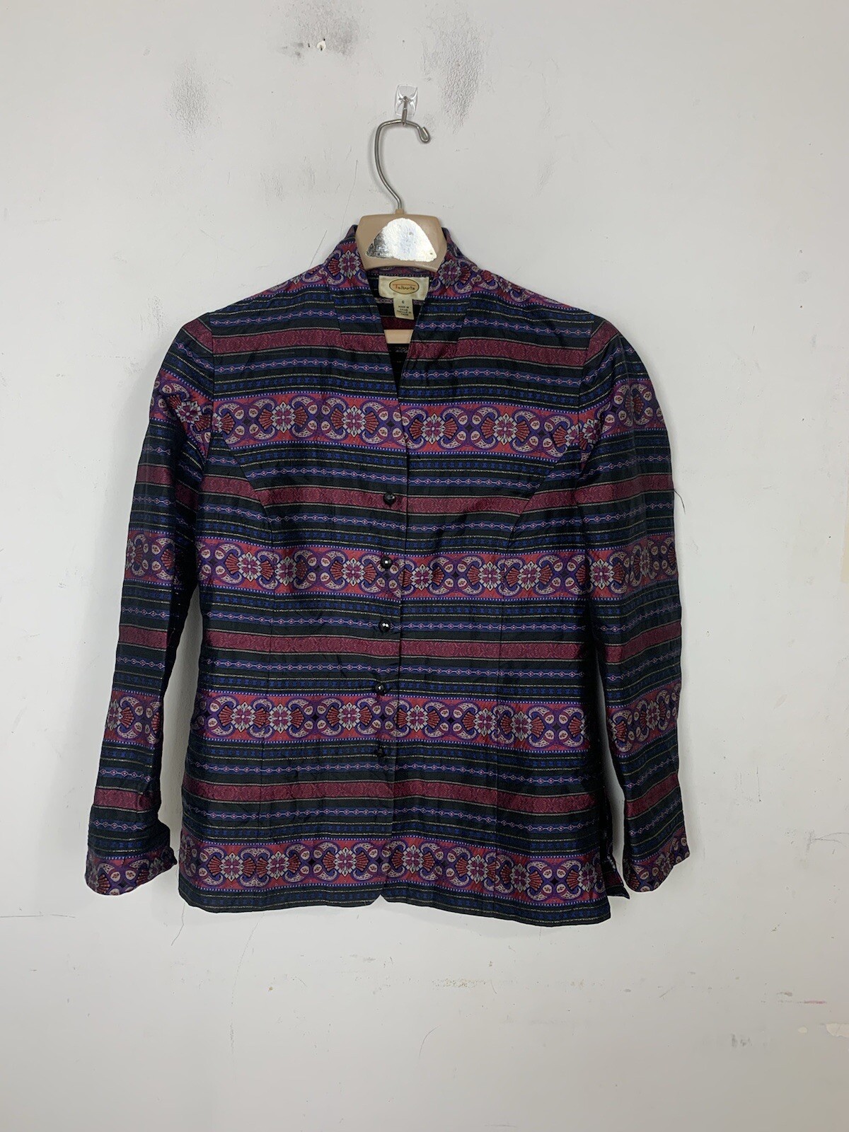 Talbots Womens Jacket 6 Silk Asian Fairy Floral Art to Wear Tribal Festival