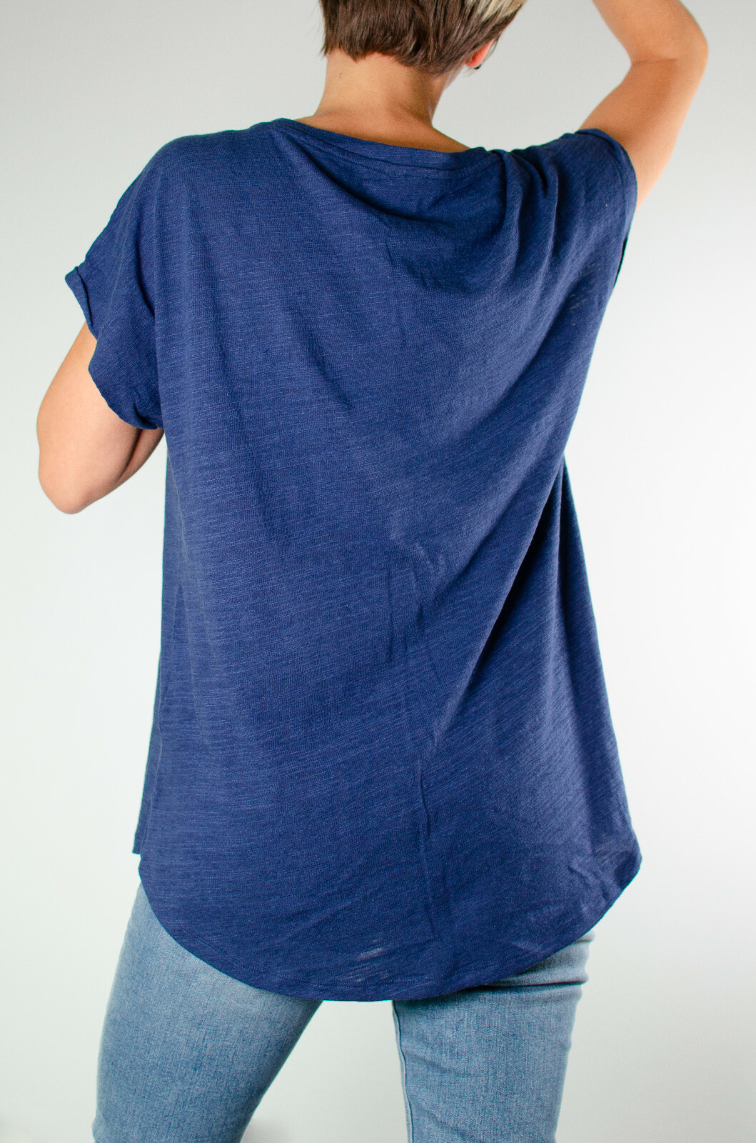 ANTHROPOLOGIE WOMEN’S NAVY SPLIT NECK SHORT SLEEVE HI-LOW TUNIC TOP Sz XL