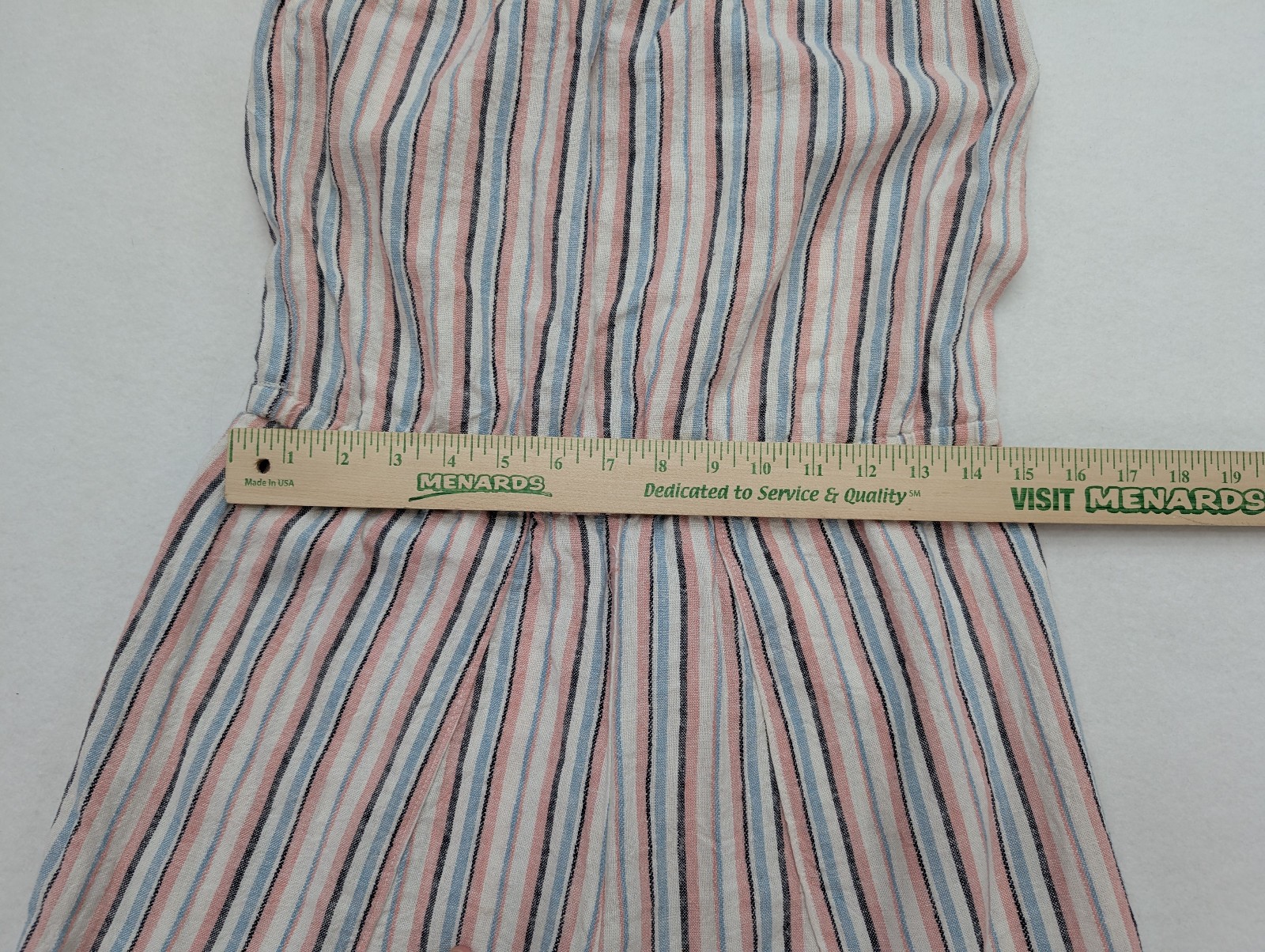 Drew Women’s Romper Size M Linen Blend Strapless Bohemian Pink Blue White Stripe