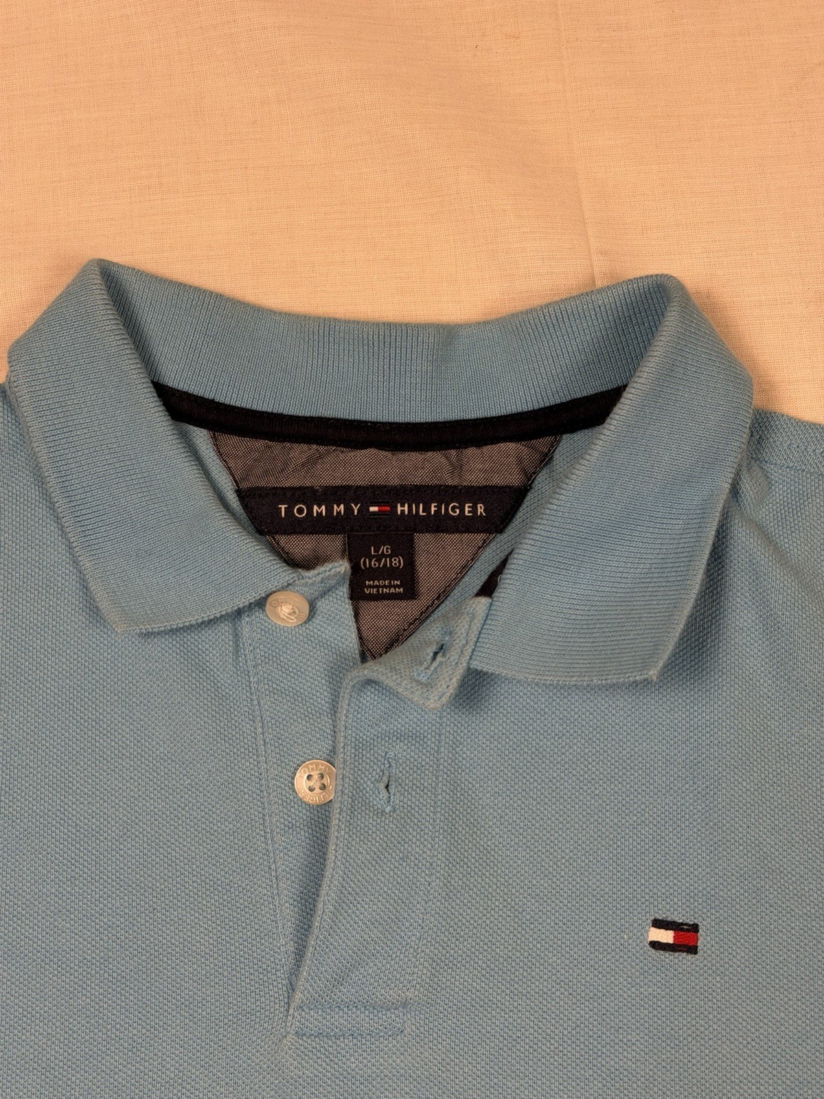 Tommy Hilfiger Youth L/G Blue Solid Short Sleeve Button Polo Cotton Knit