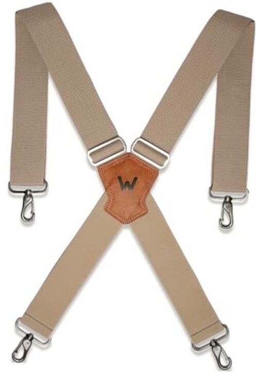Heavy-Duty Beige Work Suspenders, 2 Inch Wide Suspenders for Men, Big Belt