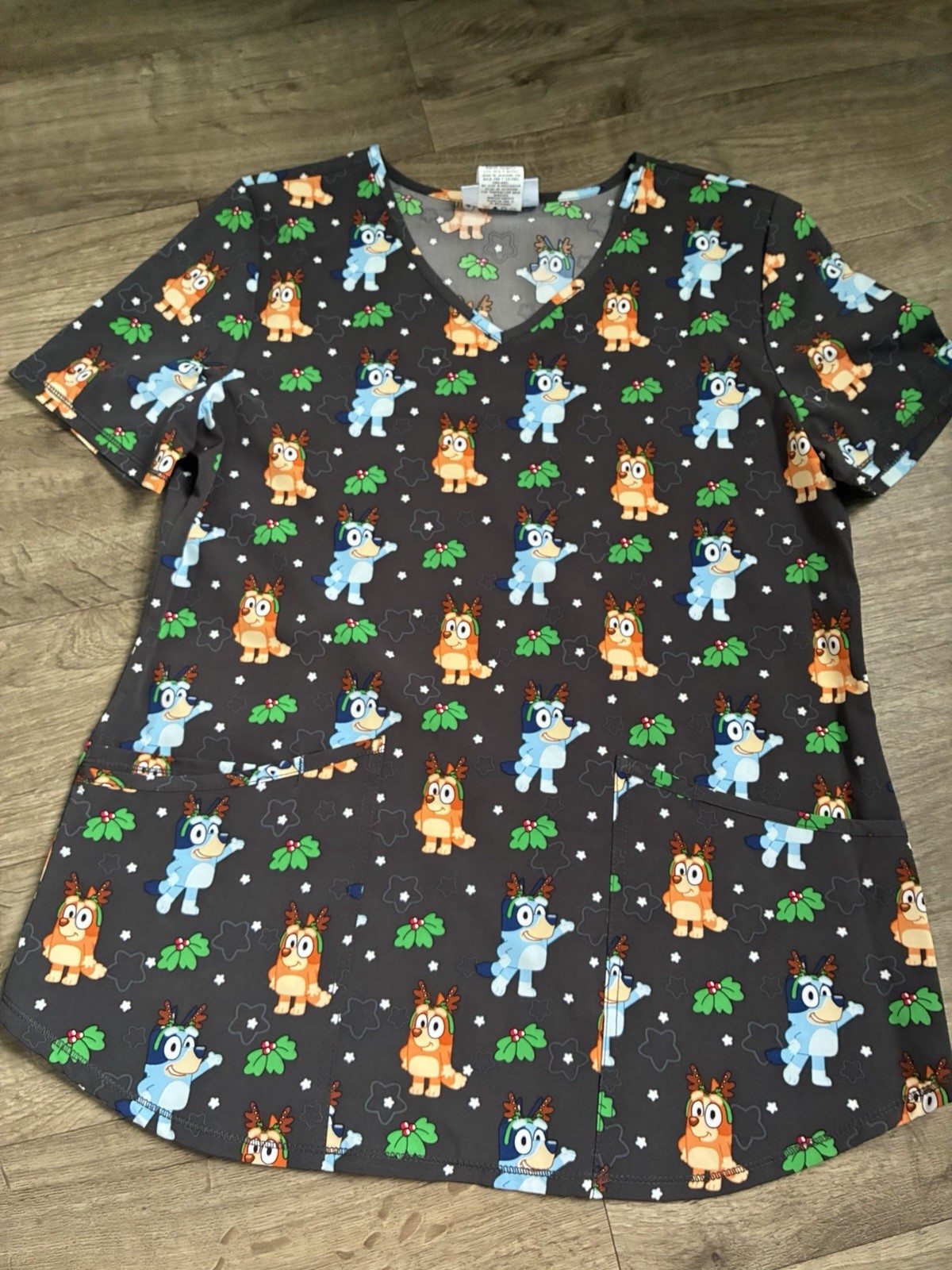Scrubstar Blue Solid & Cartoon Patterned Scrubs Set Top Pants Medical