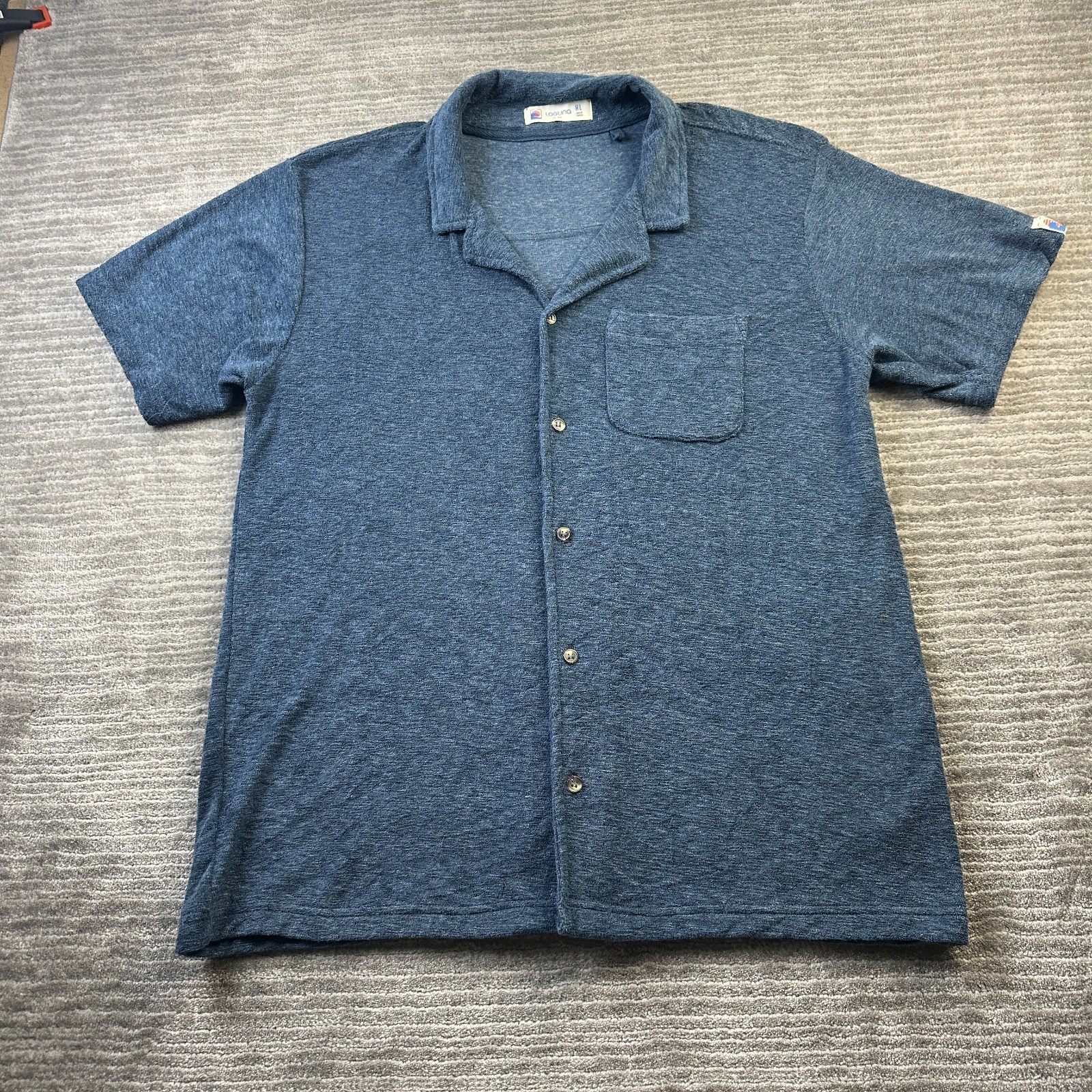 Laguna Shirt Mens Extra Large Blue Button Up Terry Cloth Beach Pool Camp