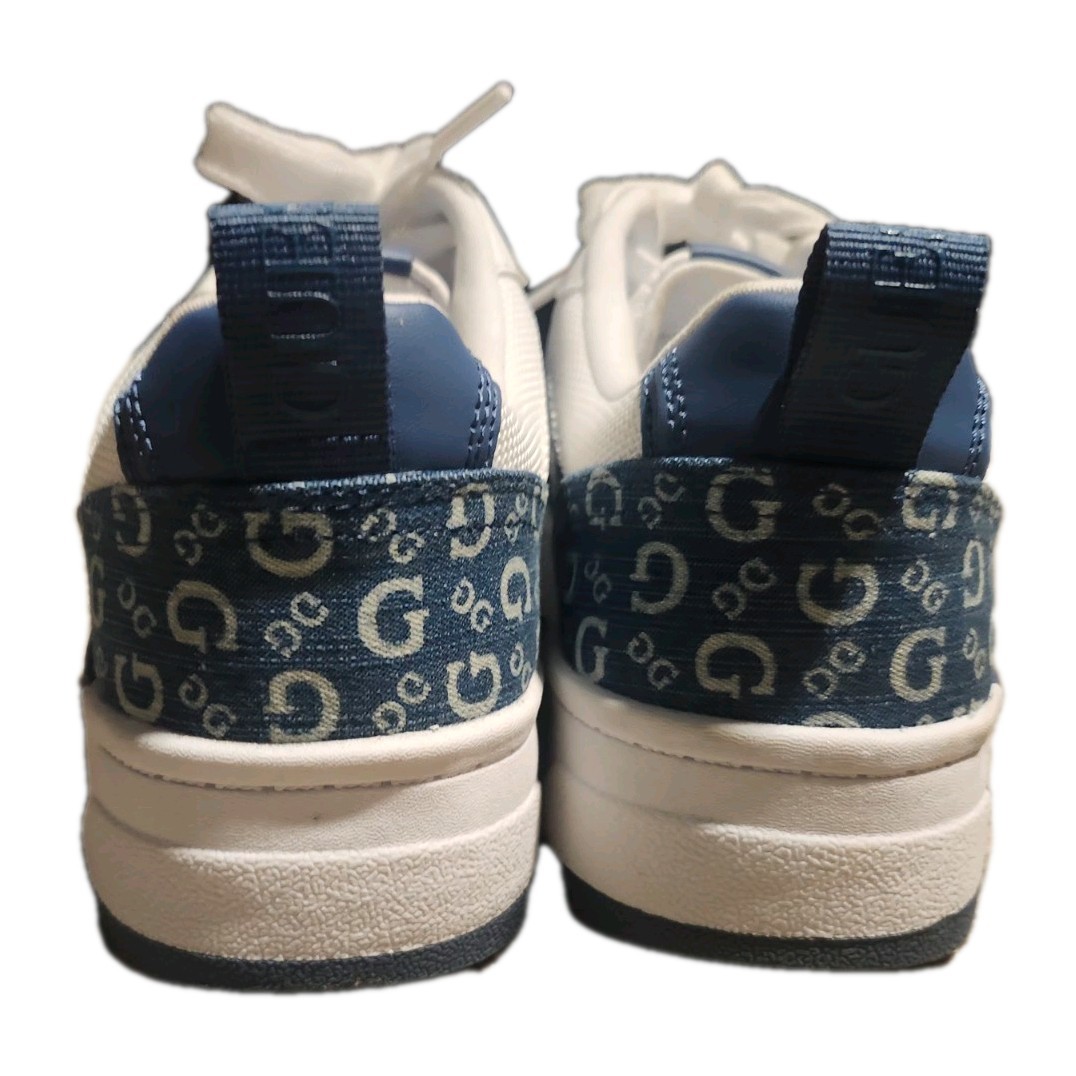 Guess Rennen-C Denim Monogram Platform Sneakers Womens Size 8.5 White Logo Shoes