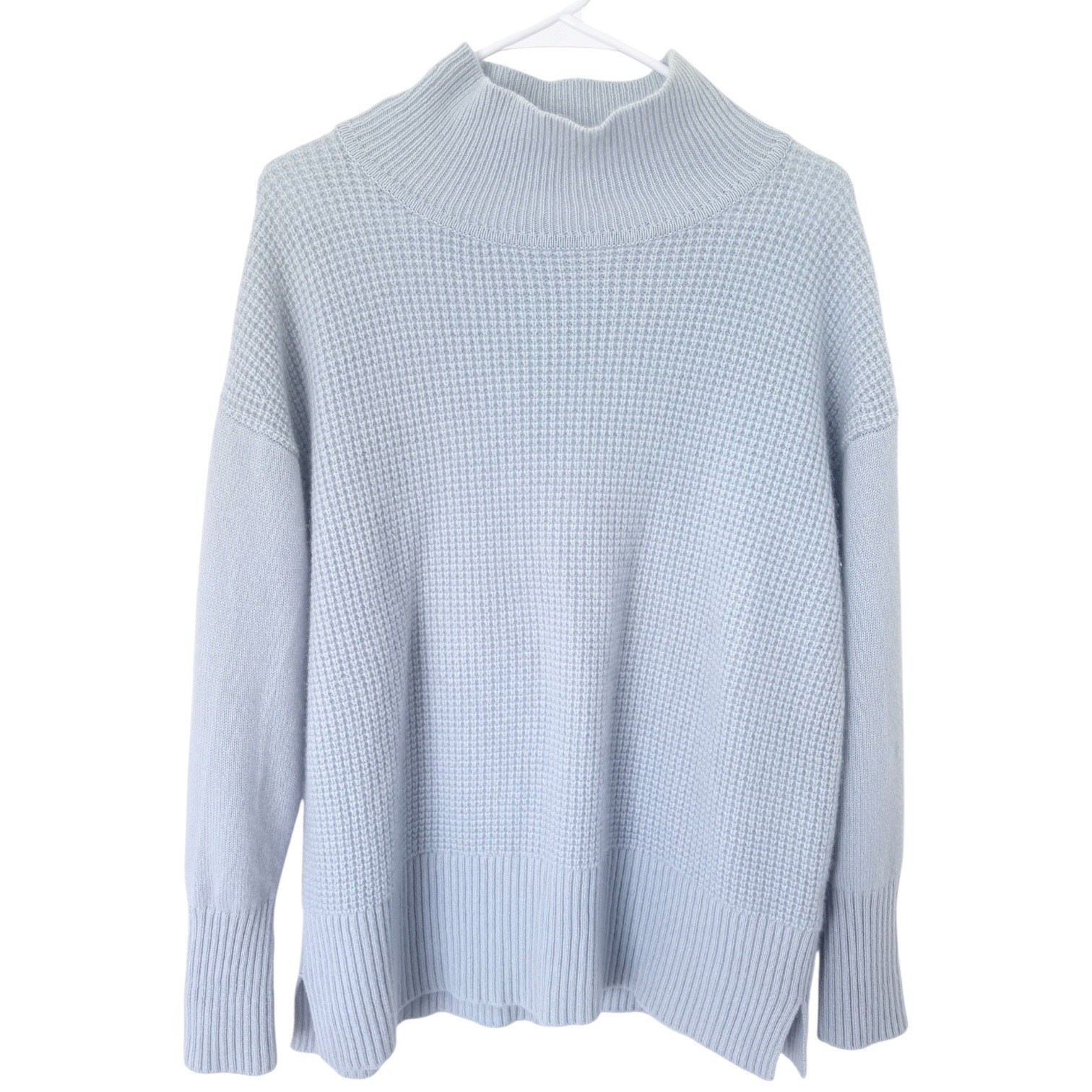 Nordstrom Signature 100% Cashmere Funnel Neck Sweater L Blue Oversized Quiet Lux