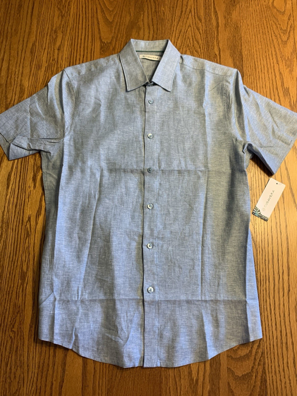 CUBAVERA Mens Blue Cross Hatch Linen Blend S/S SHIRT Size S NWT