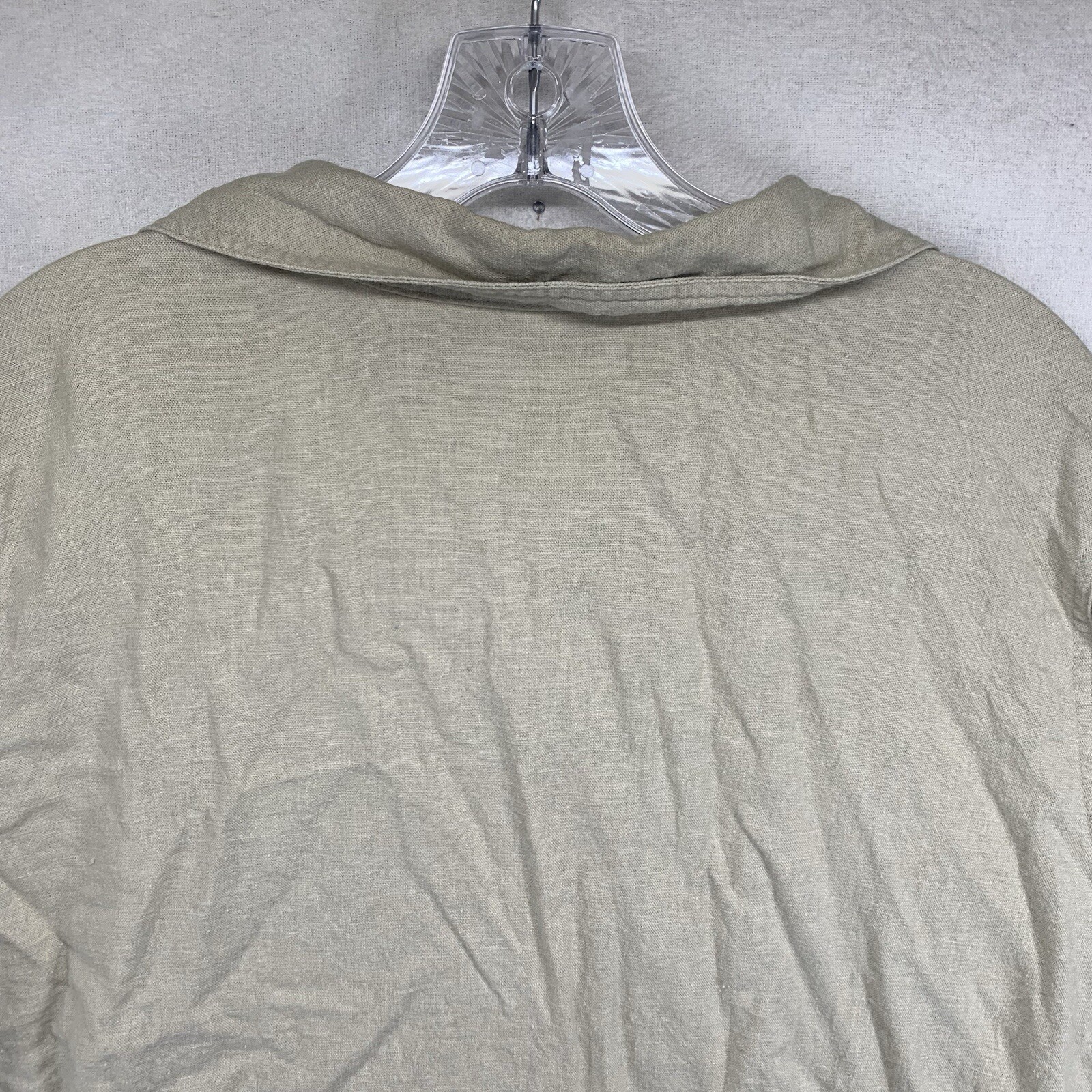 Women’s 16W Button Down Collar Top Linen Cotton Natural Neutral Earthy Pockets