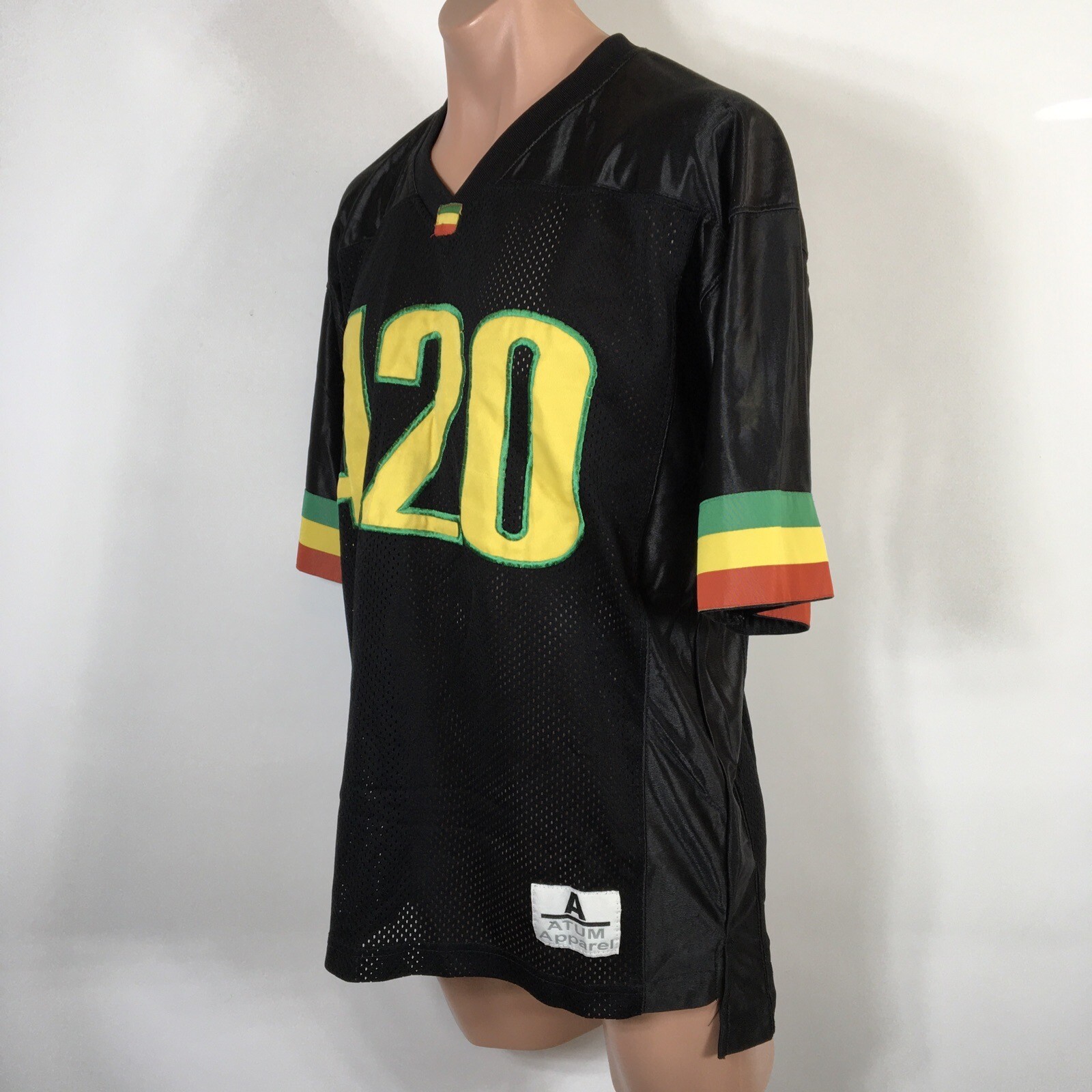 VTG 90s Atum Apparel 420 Weed Rasta Reggae Peace Love Black Mesh Jersey M/L