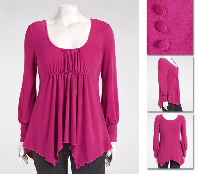 NEW! Zaftique LS SCOOPNECK EMPIRE Top HOT PINK 0Z 1Z 5Z / 14 16 32 / L XL 1X 5X