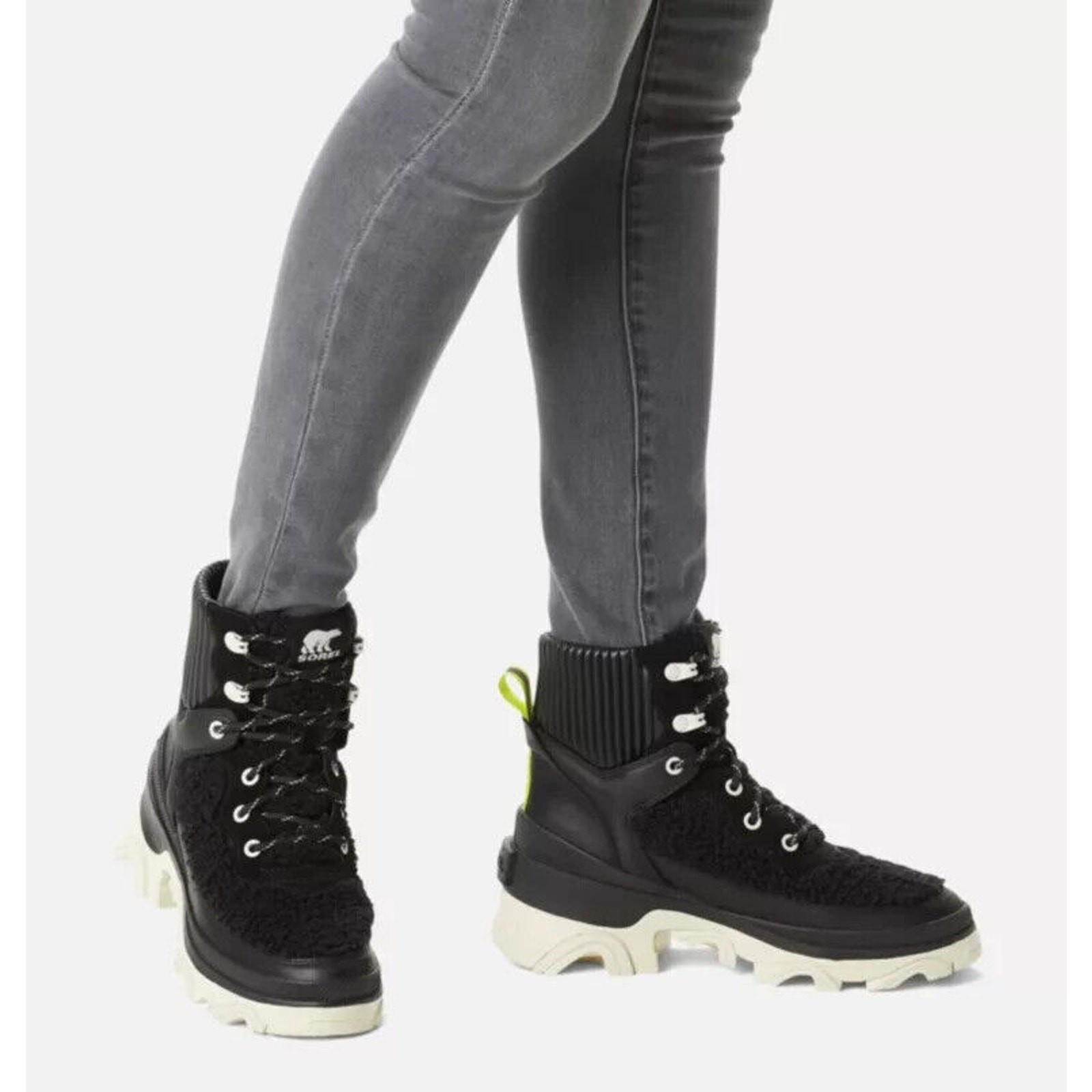 Sorel Brex Size 7.5 Ankle Boots Black Sea Salt Cozy Lace Waterproof NIB $210