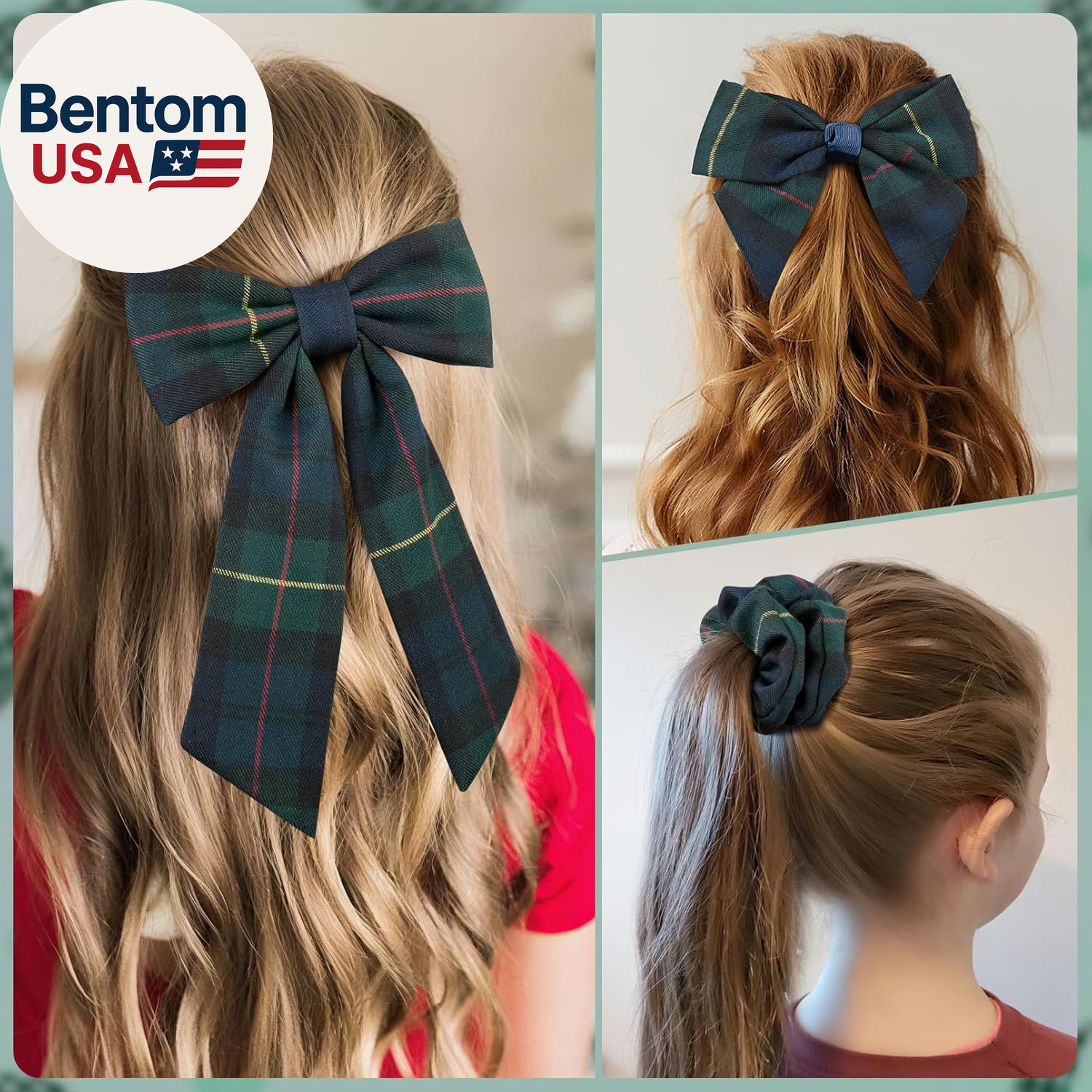 5 Styles Uniform Plaid Long Tail Hair Bows Knotted Headband Scrunchies Bow Set A