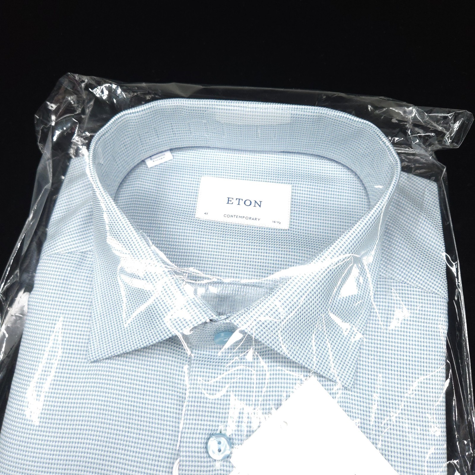 Eton Dress Button Shirt -16.5 37- Slate Blue White Contemporary ROYAL TWILL slim