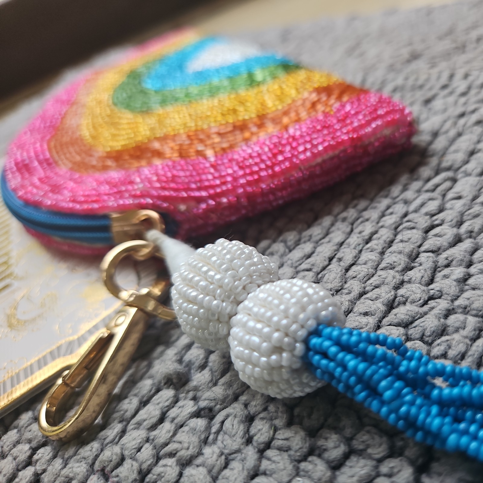 Made in India Handmade Beaded Tasseled Rainbow Zip-Around Pouch Wallet