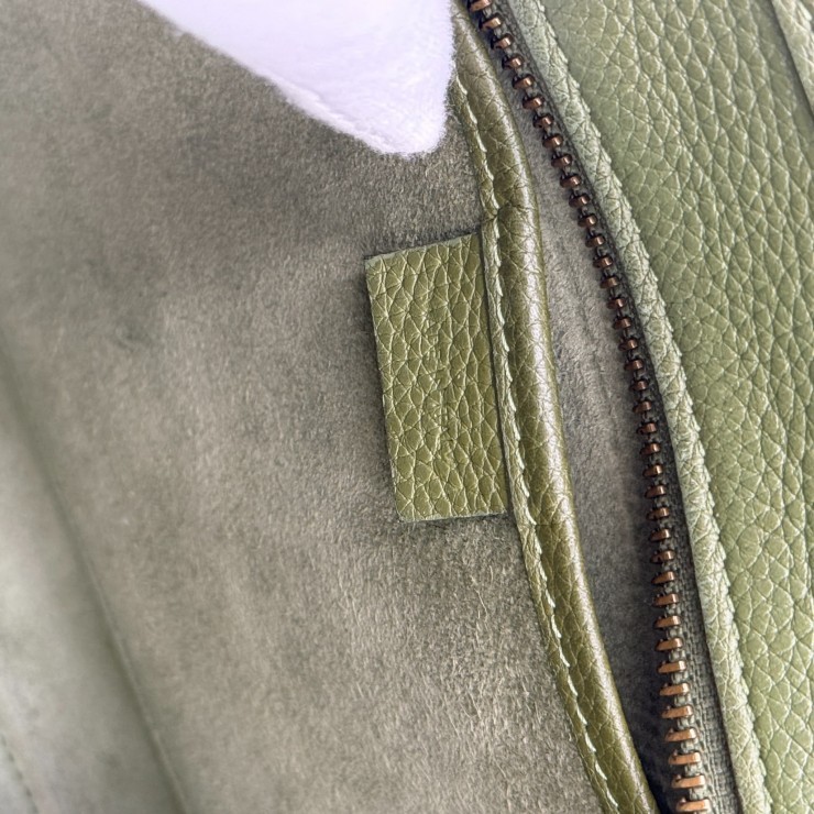 CELINE Luggage Nano Shopper Hand Bag Green Leather Gold Tone
