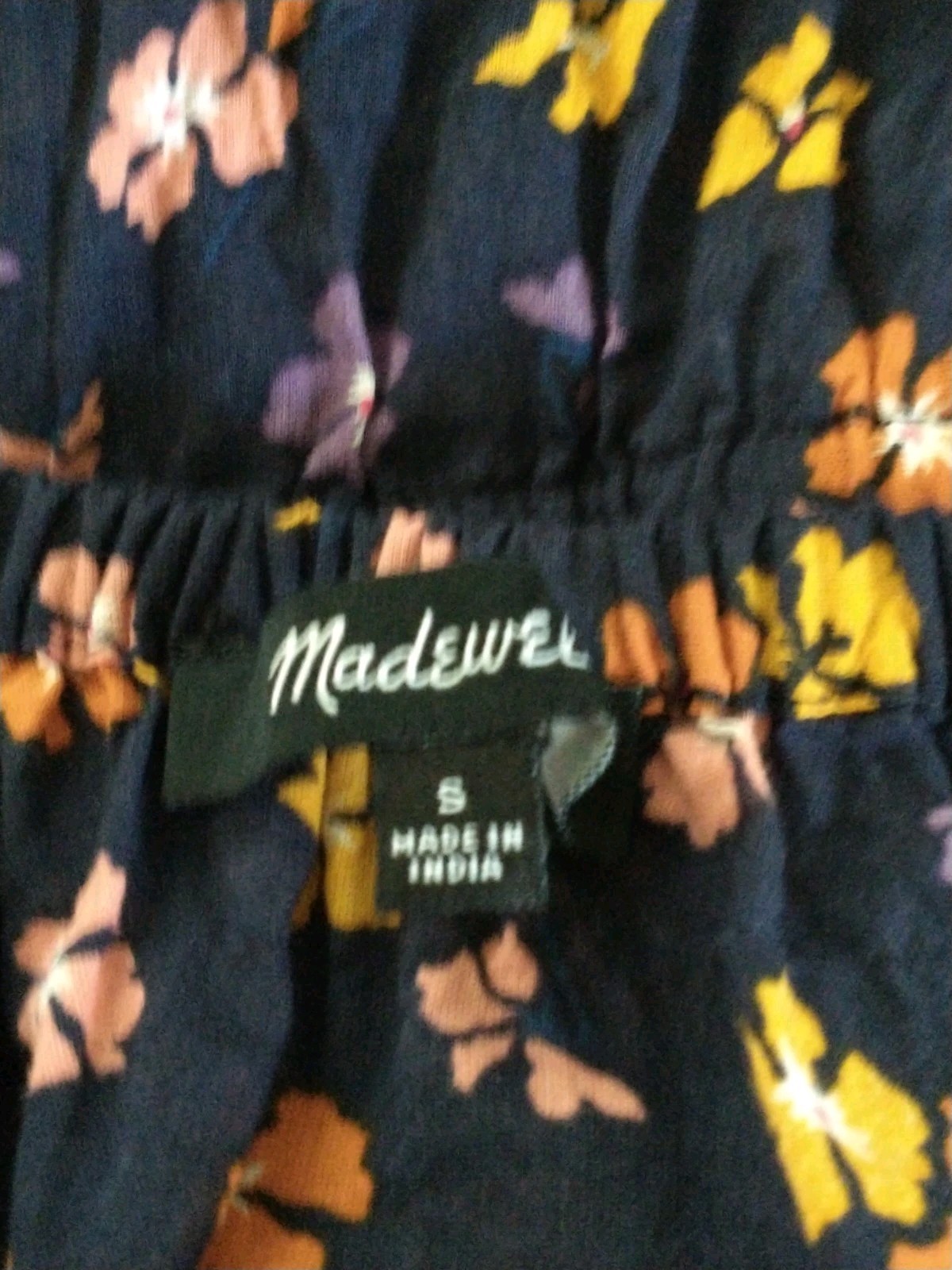 Madewell Navy Blue Floral Boho Peplum Puff Sleeve Blouse Top S