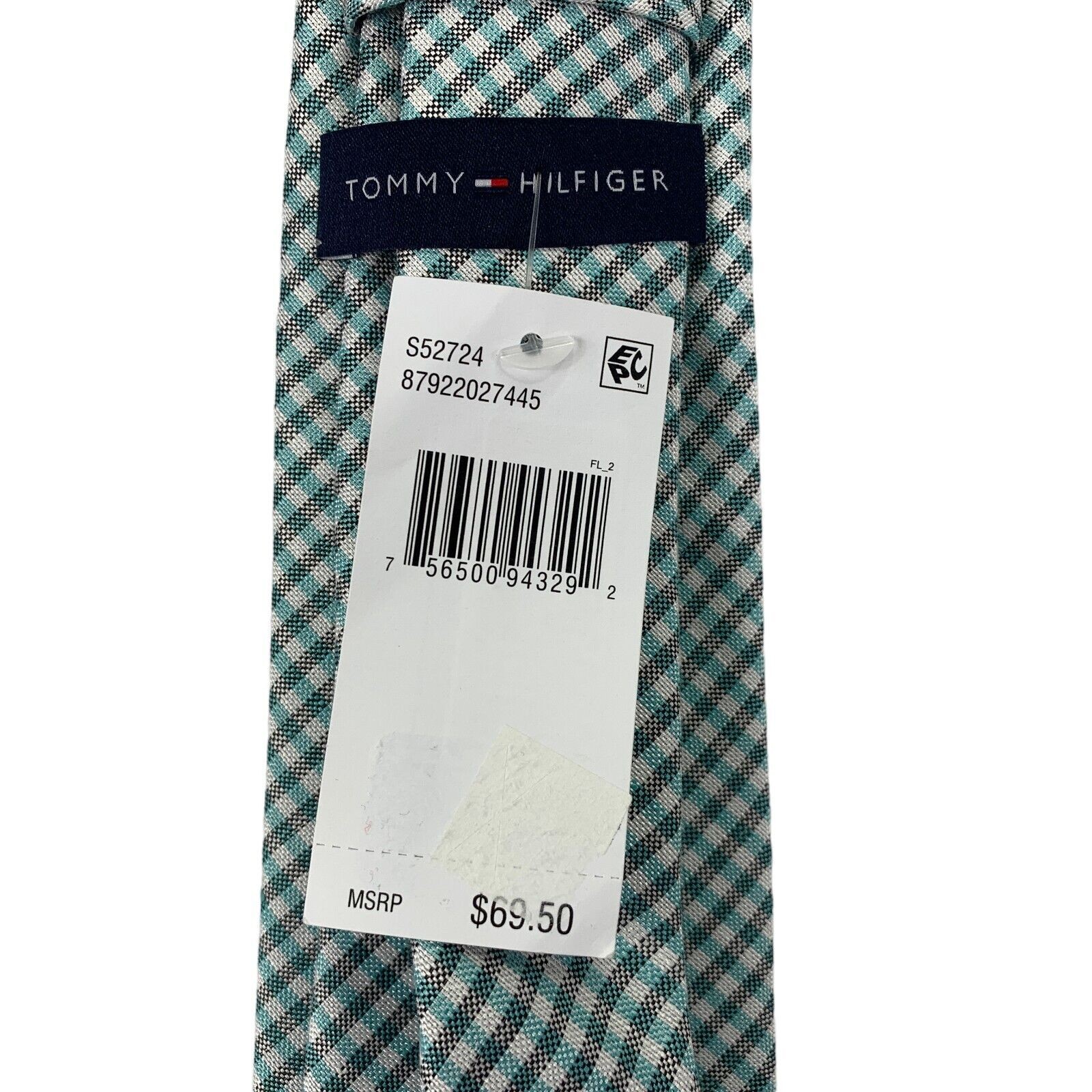 Tommy Hilfiger Mens Seasonal Gingham Linen Blend Classic Neck Tie Teal 3 1/8″