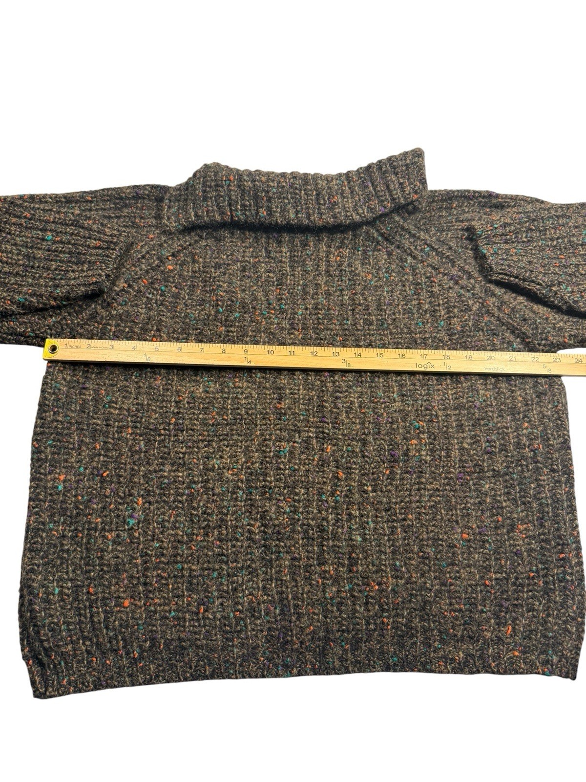 Vintage GAP Medium 90s 100% Wool Chunky Donegal Speckled Sweater Brown Mock Neck