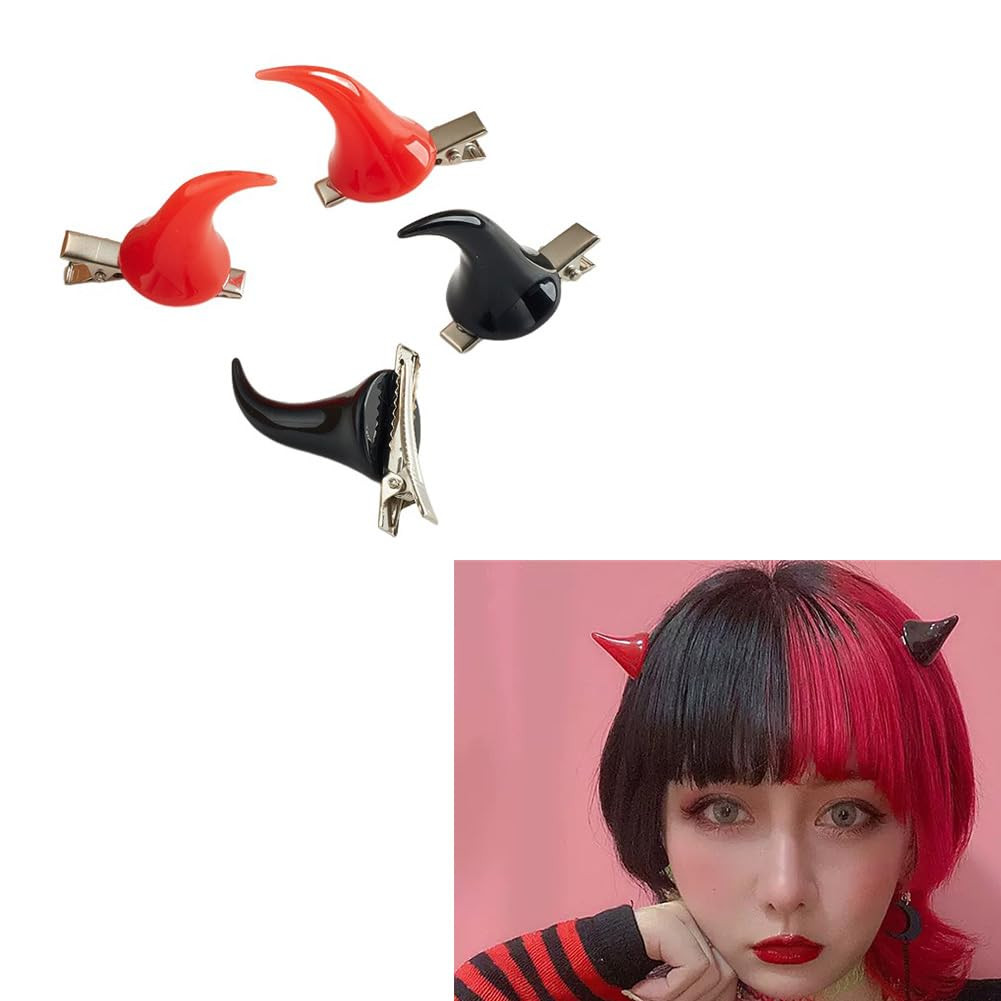 Devil Horn Hair Clips 4 Pcs Black Red Devil Horns Hair Clip Halloween Hair Acces