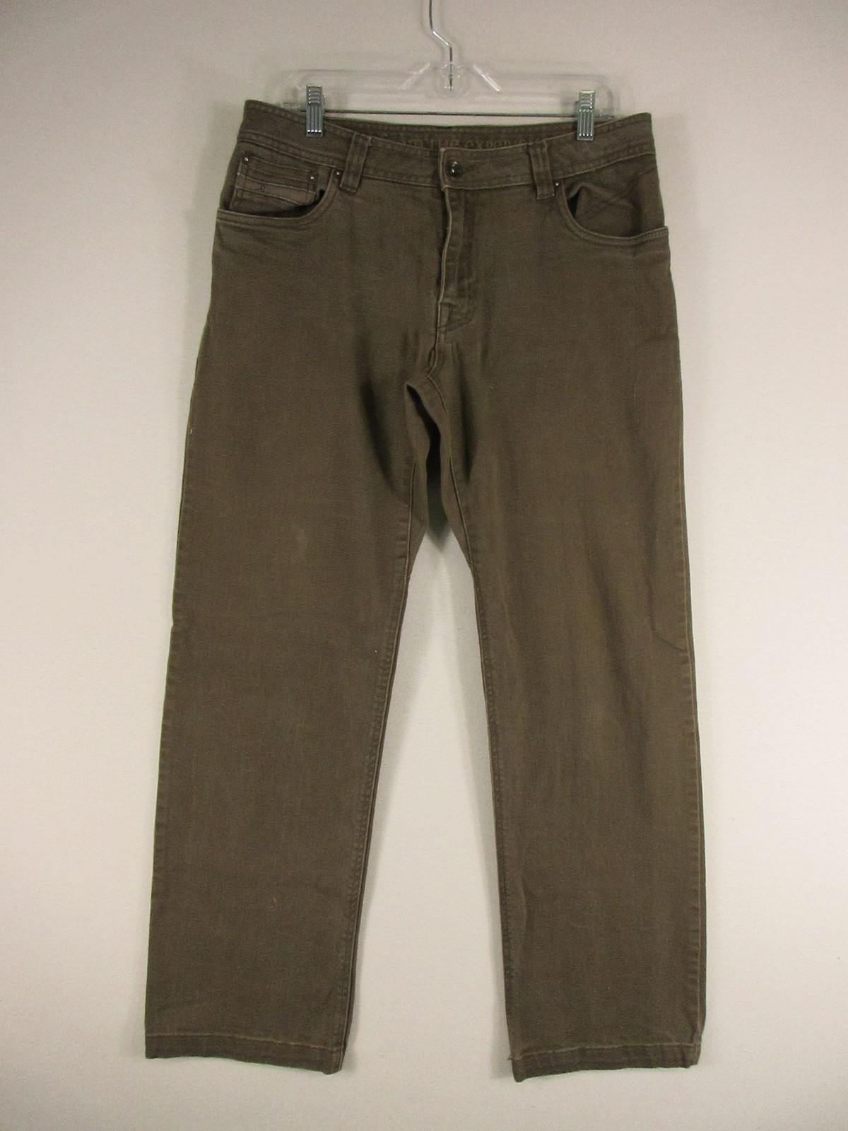 prAna Pants Mens 33W 32L Straight Leg Brown Twill Stretch Five Pocket Casual
