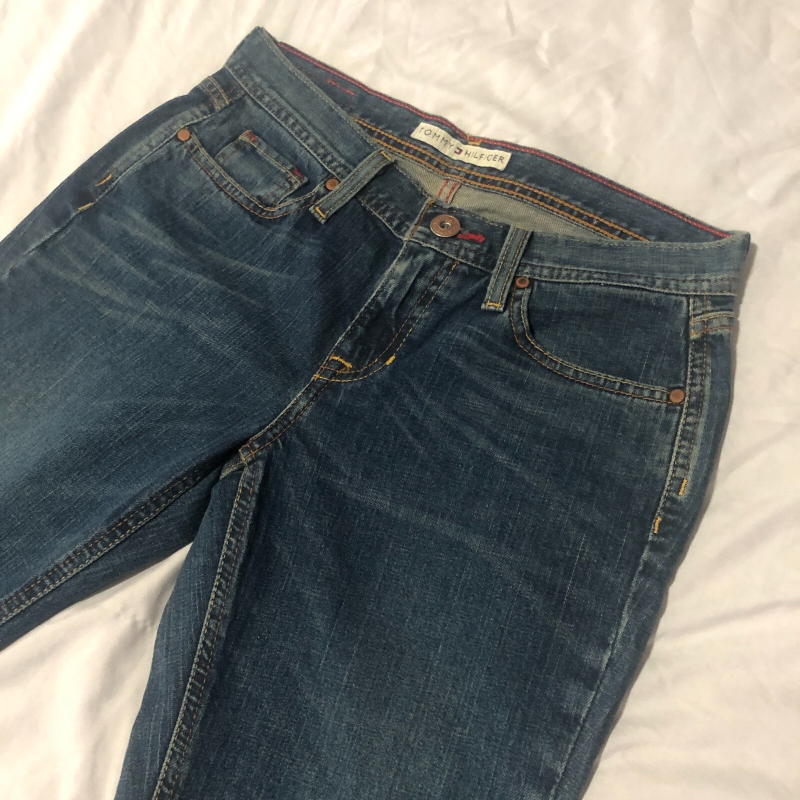 Tommy Hilfiger Stretch Boot Cut Jeans Med/Dark Wash Below Waist Boot Cut Sz 4R