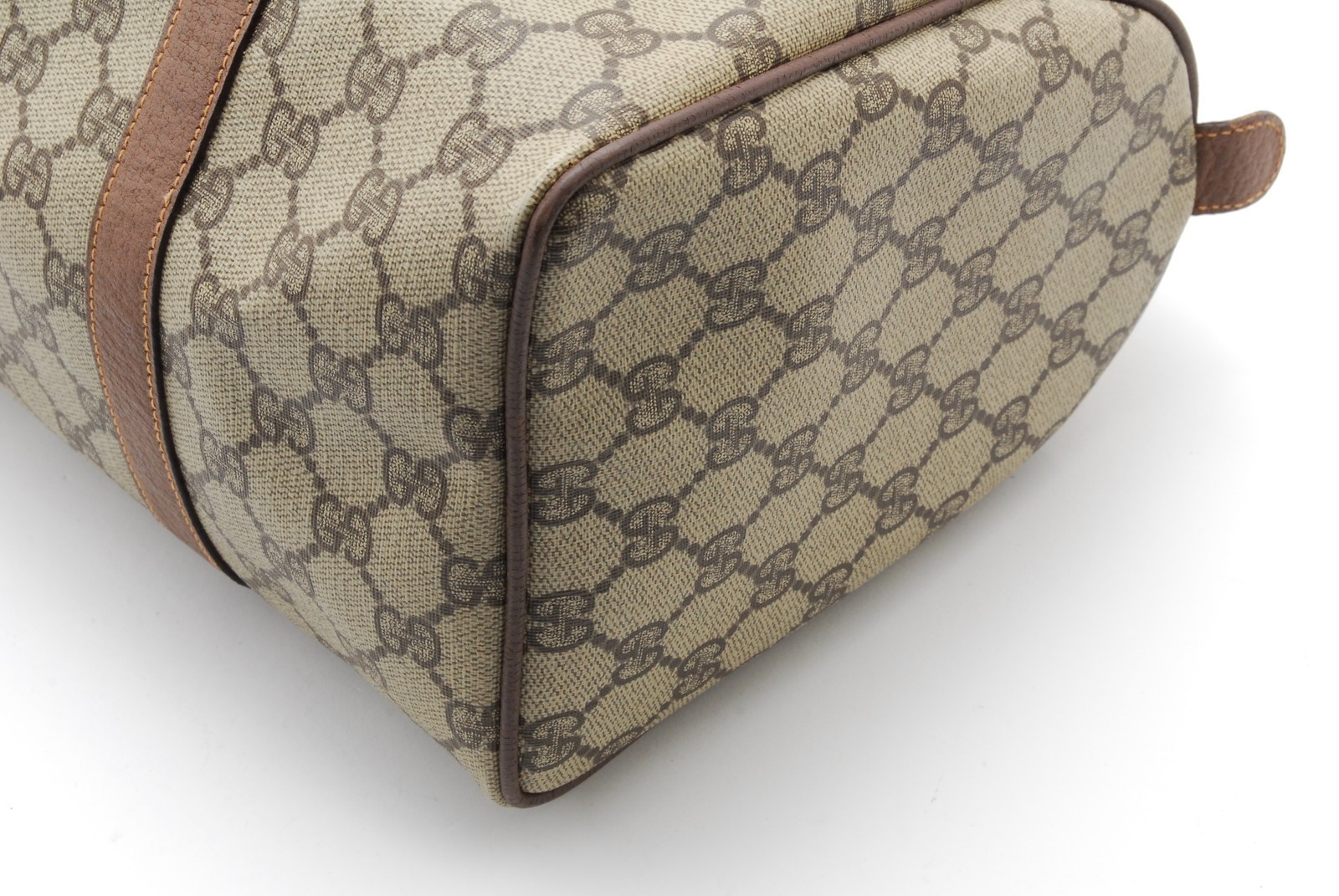 Gucci GG Supreme Canvas Leather Boston Bag Beige Brown