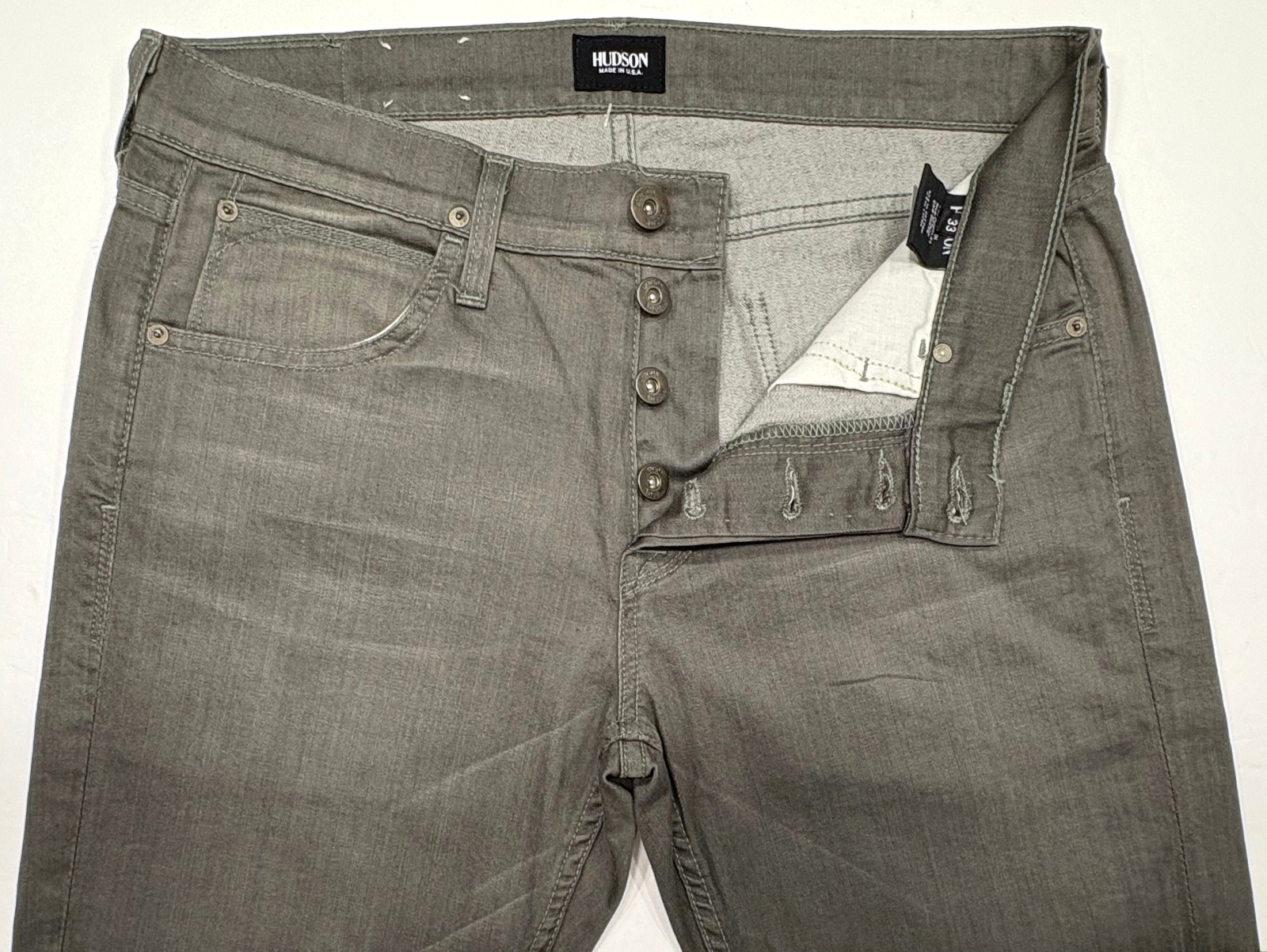 HUDSON BYRON NWT$195 STRAIGHT GREEN JEANS BUTTON FLY 97.5% COTTON USA-MADE SZ 33
