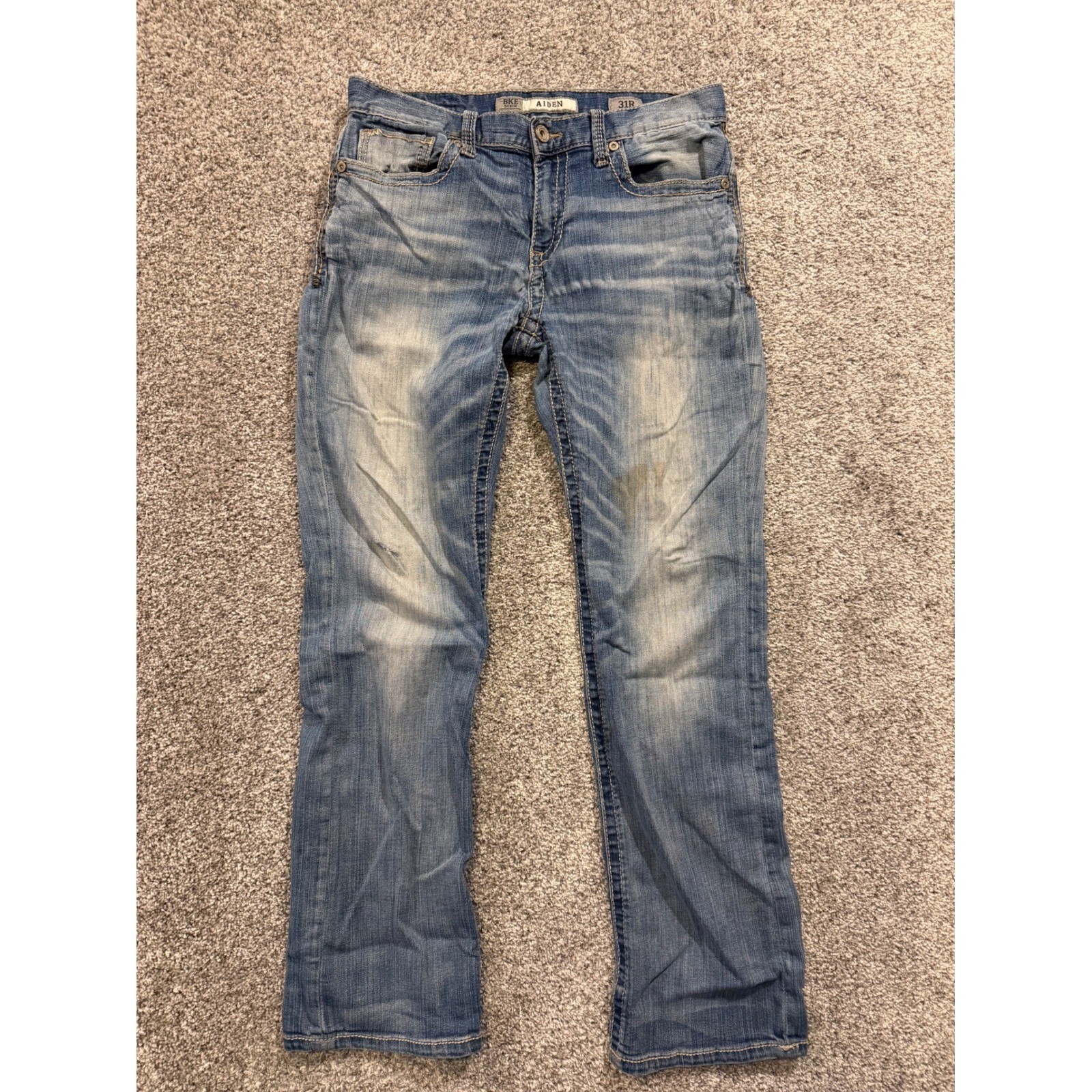 BKE Jeans Mens 31R Blue Aiden Straight Stretch Faded Distressed Denim Pants *