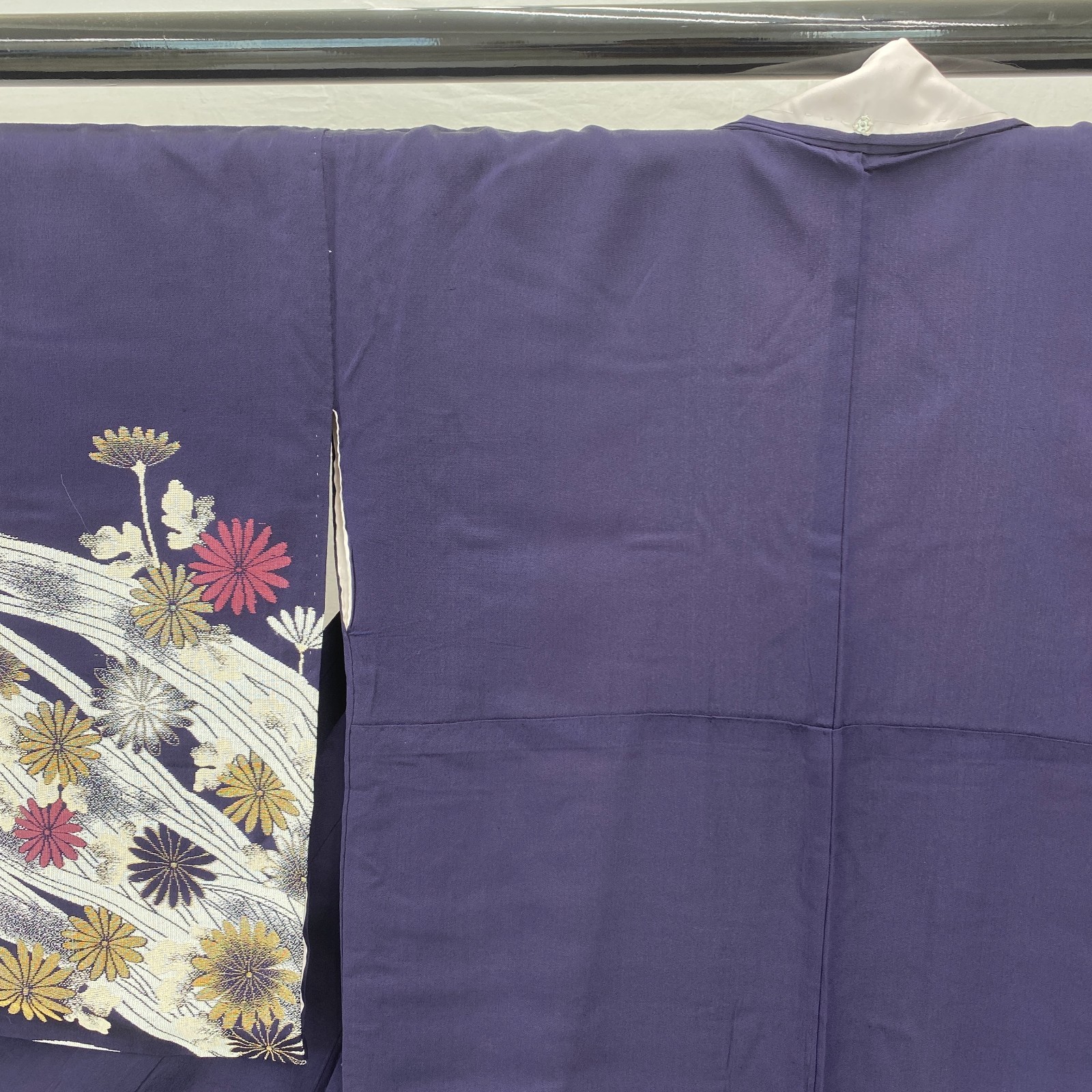 Japanese Vintage Kimono Polyester Navy Komon Traditional Authentic Length 58in
