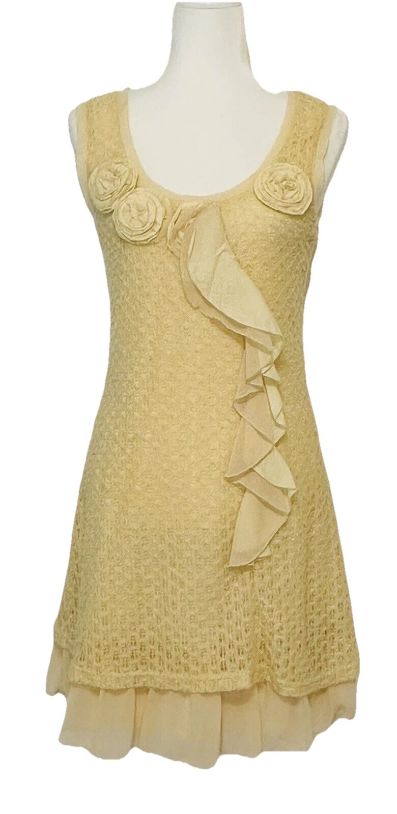 NWT-A’reve Women Sz S Sleeveless Crochet Ruffle Dress Feminine Romantic Coquette