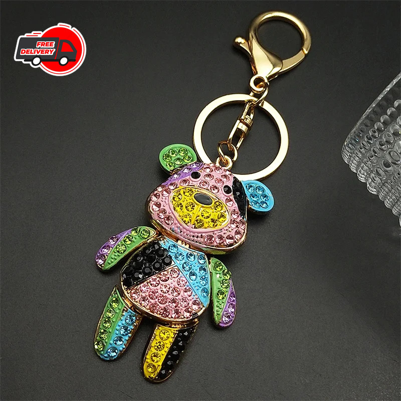 Cute Sweet Colorful Full Crystal Big Bear Key Chain Alloy Rhinestone Fashion Bag