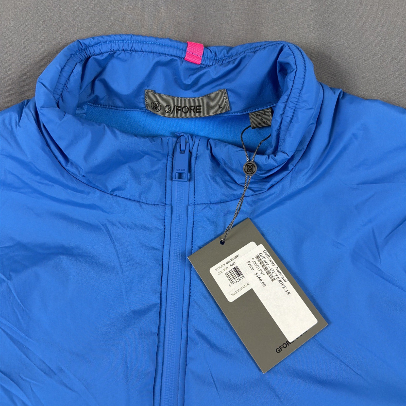 G/Fore G4 Golf Jacket Sleeve Logo Large Racer Blue Nylon Polyurethane MSRP $360