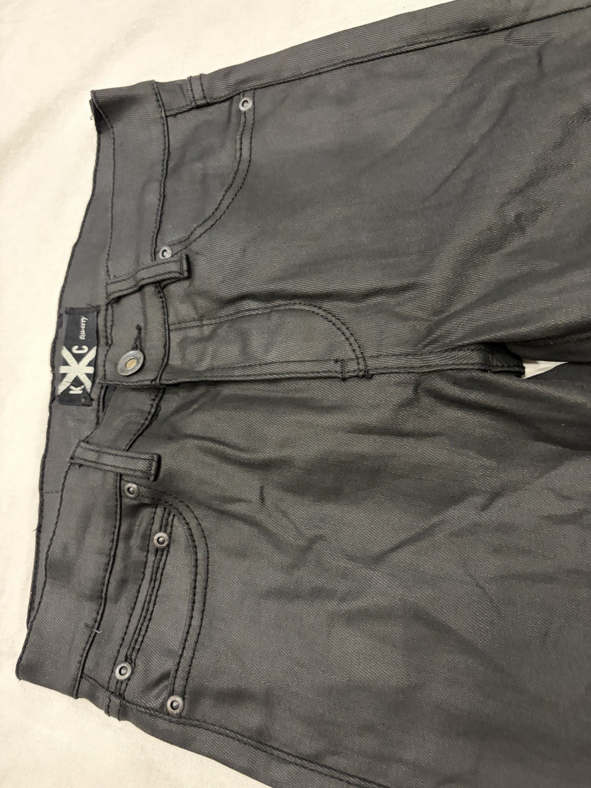 Kill City Black Waxed Denim Jeans Mens 28×30 Skinny Moto Biker Punk Excellent Co