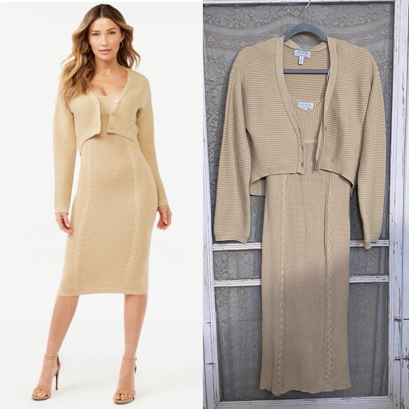 Sofia Jeans by Sofia Vergara Women’s Dress and Cardi Set Beige Tan Size Medium