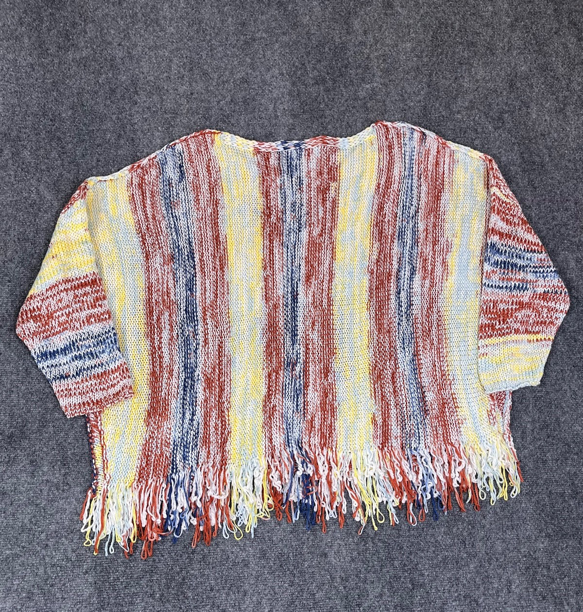 Laurie Felt Fringe Baha Sweater Multicolor Striped Fringe Detail Size XL/1X