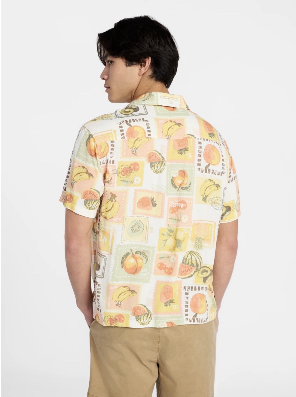 No Boundaries Rayon Shirt with Short Sleeves, Fruit Stamp.