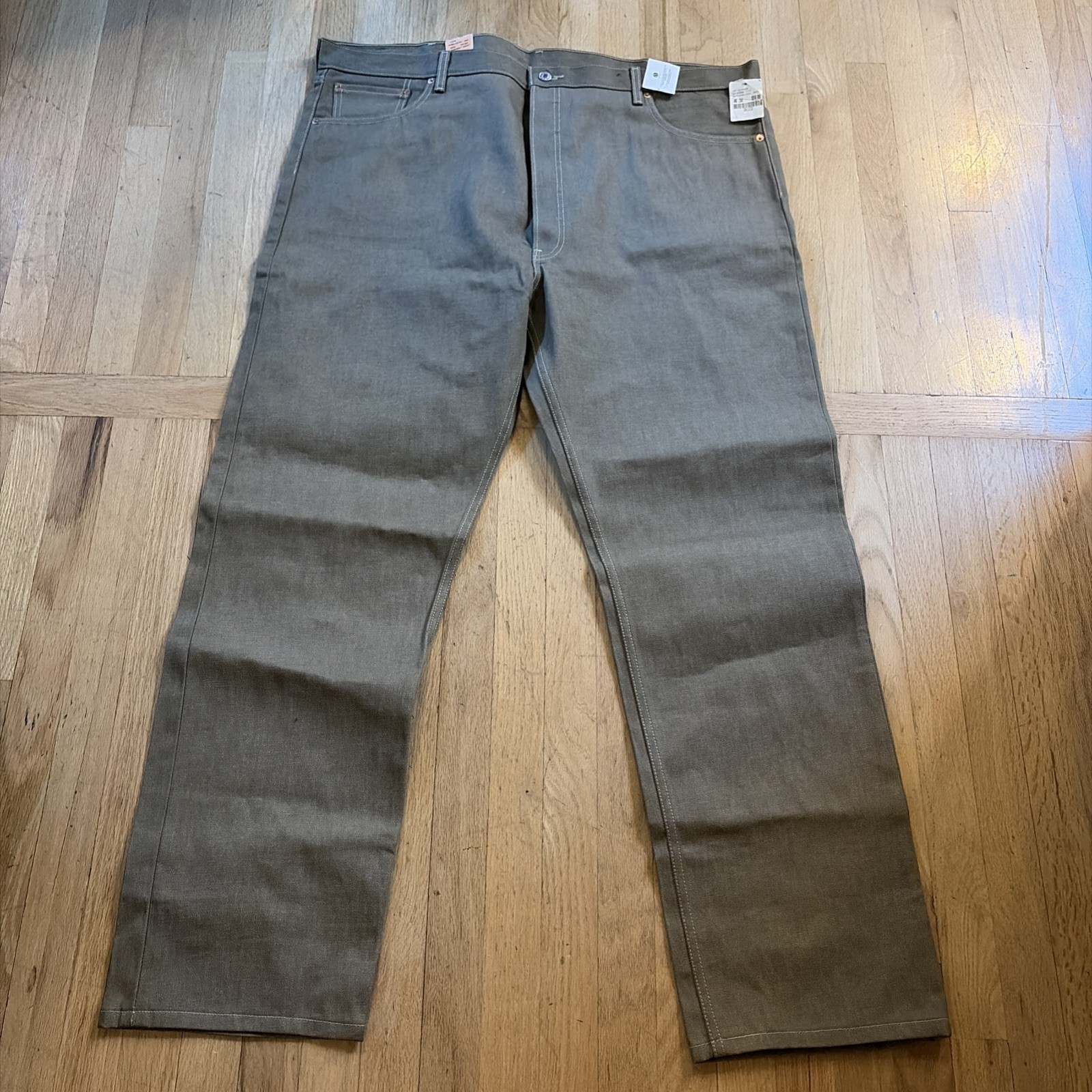 Levis 501 Shrink To Fit Button Fly Jeans Color Dark Khaki Rigid 46×34