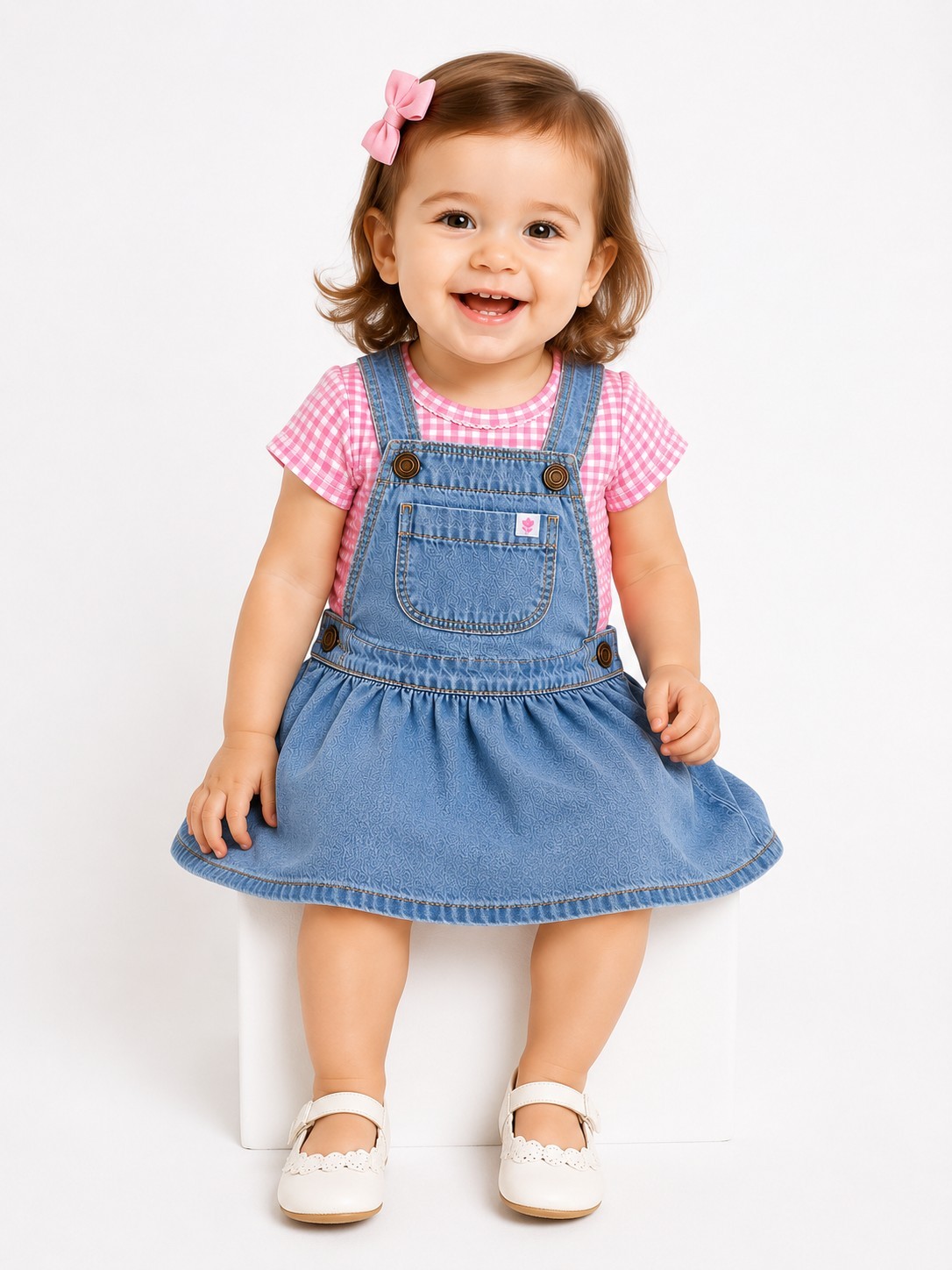 Carter’s Baby Girl 2-Piece Pink Checkered Bodysuit & Denim Jumper Set 24 Months