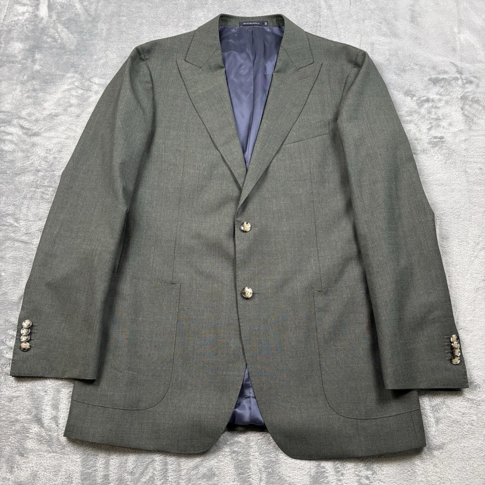 Suitsupply Havana Slim Fit Suit 46L Olive Green Peak Lapel VBC Wool P5943I