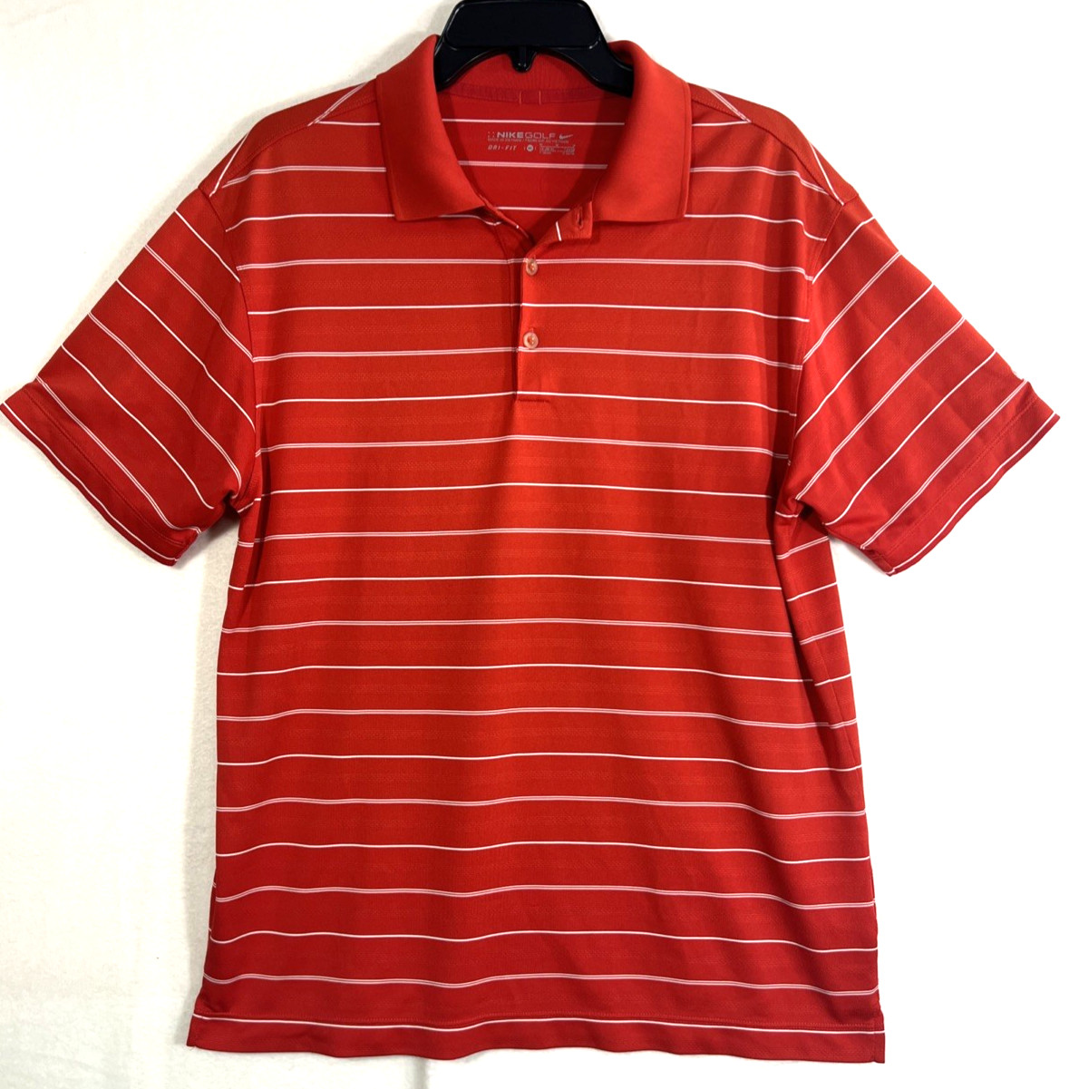 Nike Golf Men’s Medium Red White Stripe Polo Short Sleeve Shirt 3-Button Dri Fit