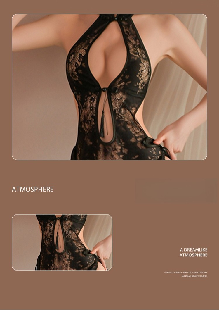 Women Nightwear Open Bust Back Plus Sexy Lingerie Lace Cheongsam Bodysuit Teddy