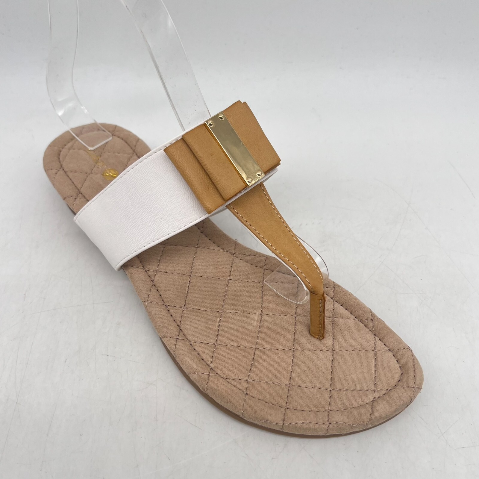 Switch Flops Womens Vivian Open Toe Casual Slide Sandals White Gold 9 M