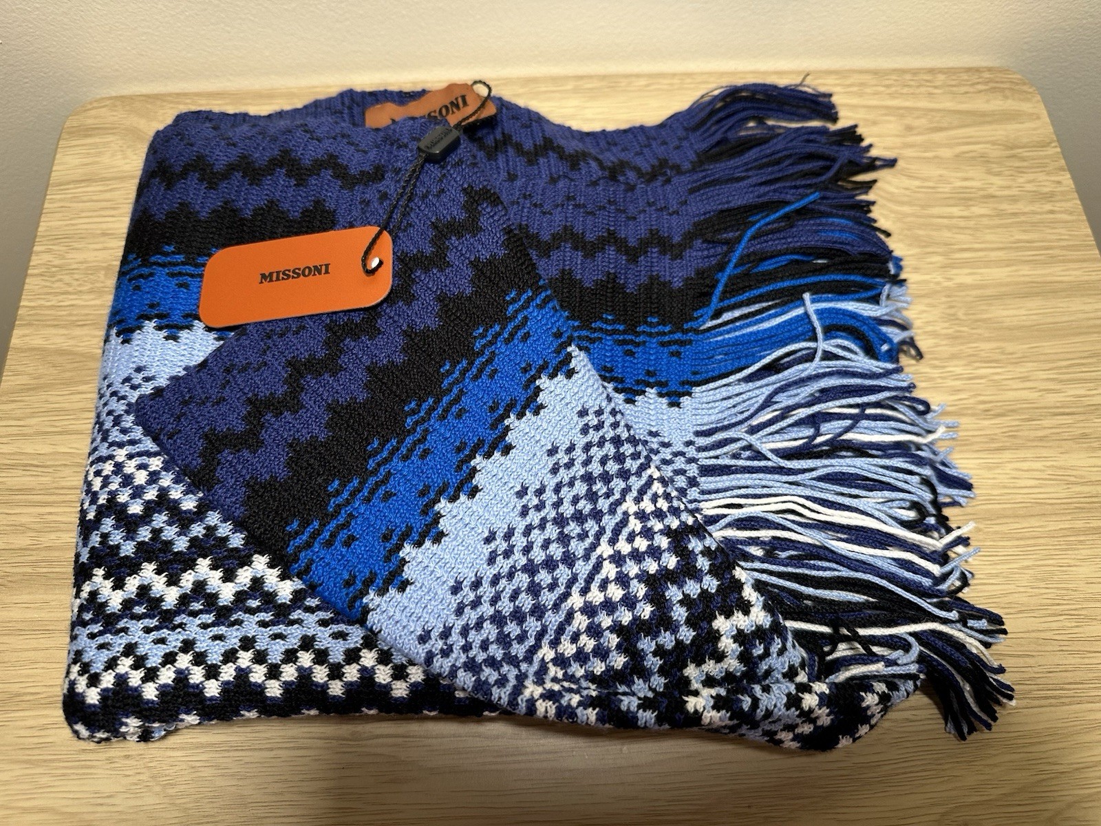 Missoni Unica wool acrylic blend fringe zig zag scarf multicolor NWT OS