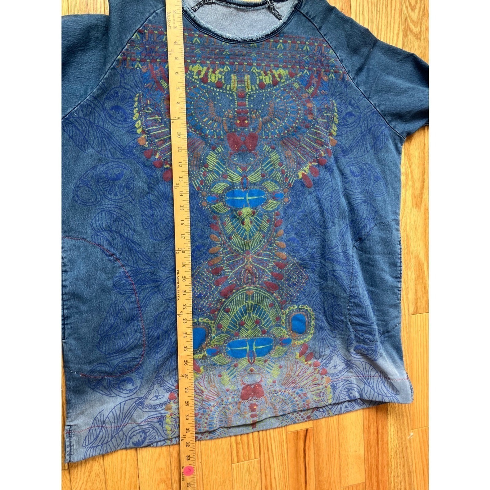 Yes No Blue Oversized Tunic Sweatshirt Top Tribal Graphic Print Pockets L/XL